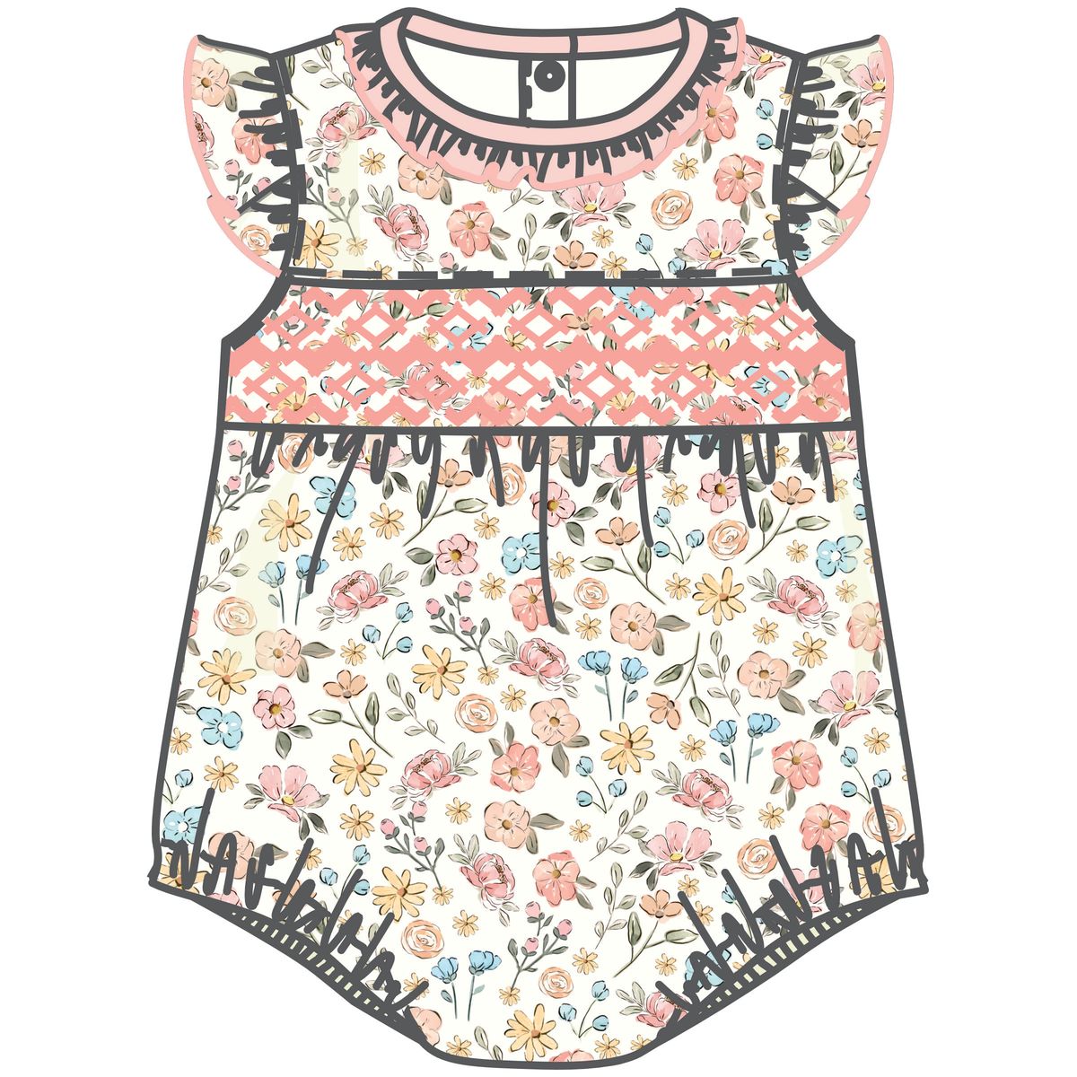 Luna + Arlo - Enchanted Meadows Pink Smocked Flutters Bubble