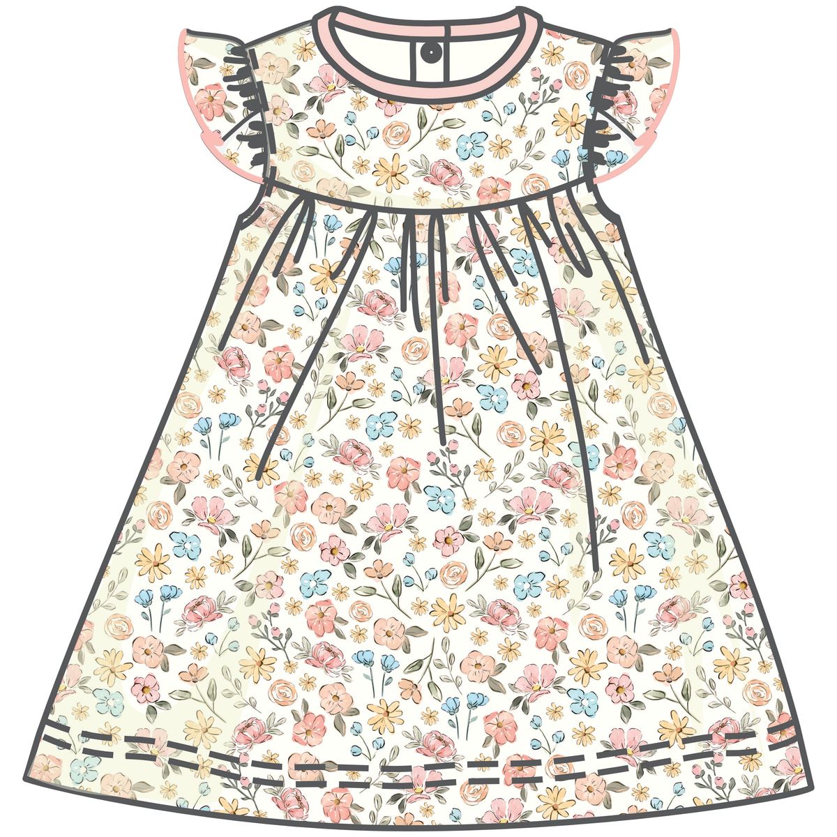 Luna + Arlo - Enchanted Meadows Pink Flutters Toddler Dress