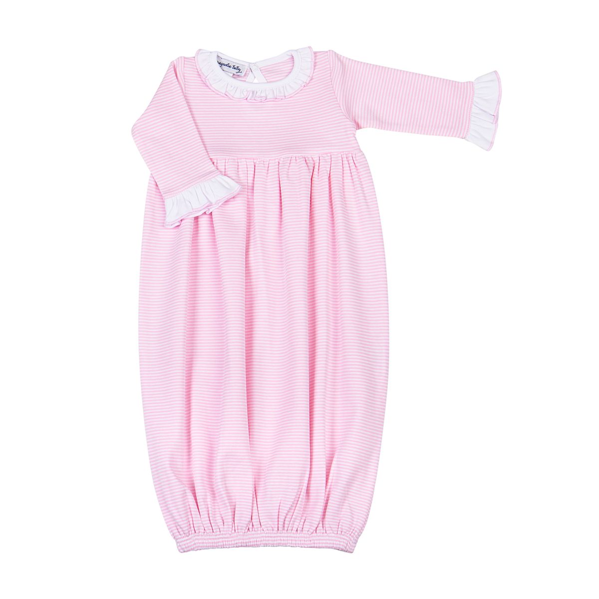 Magnolia Baby - Mini Stripes Pink Ruffle Gathered Gown
