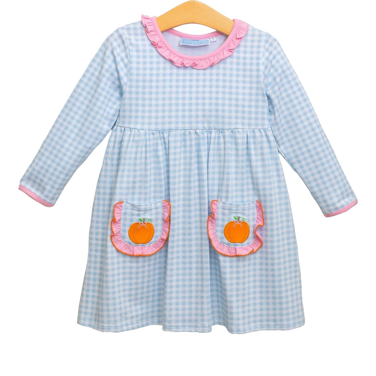 Blue Gingham Pumpkin LS Dress