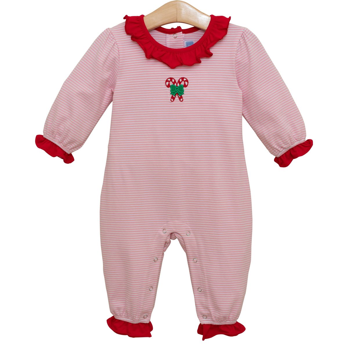Candy Cane Embroidery Ruffle Romper