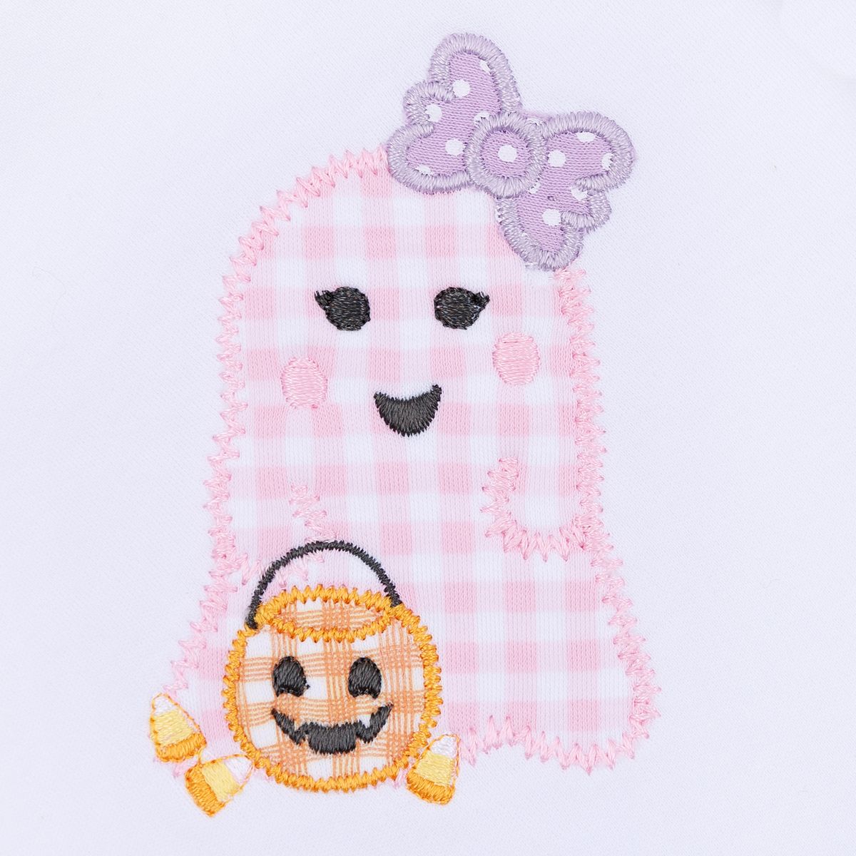 Magnolia Baby - Boo Crew! Applique Pink Collared L/S Girl Bubble