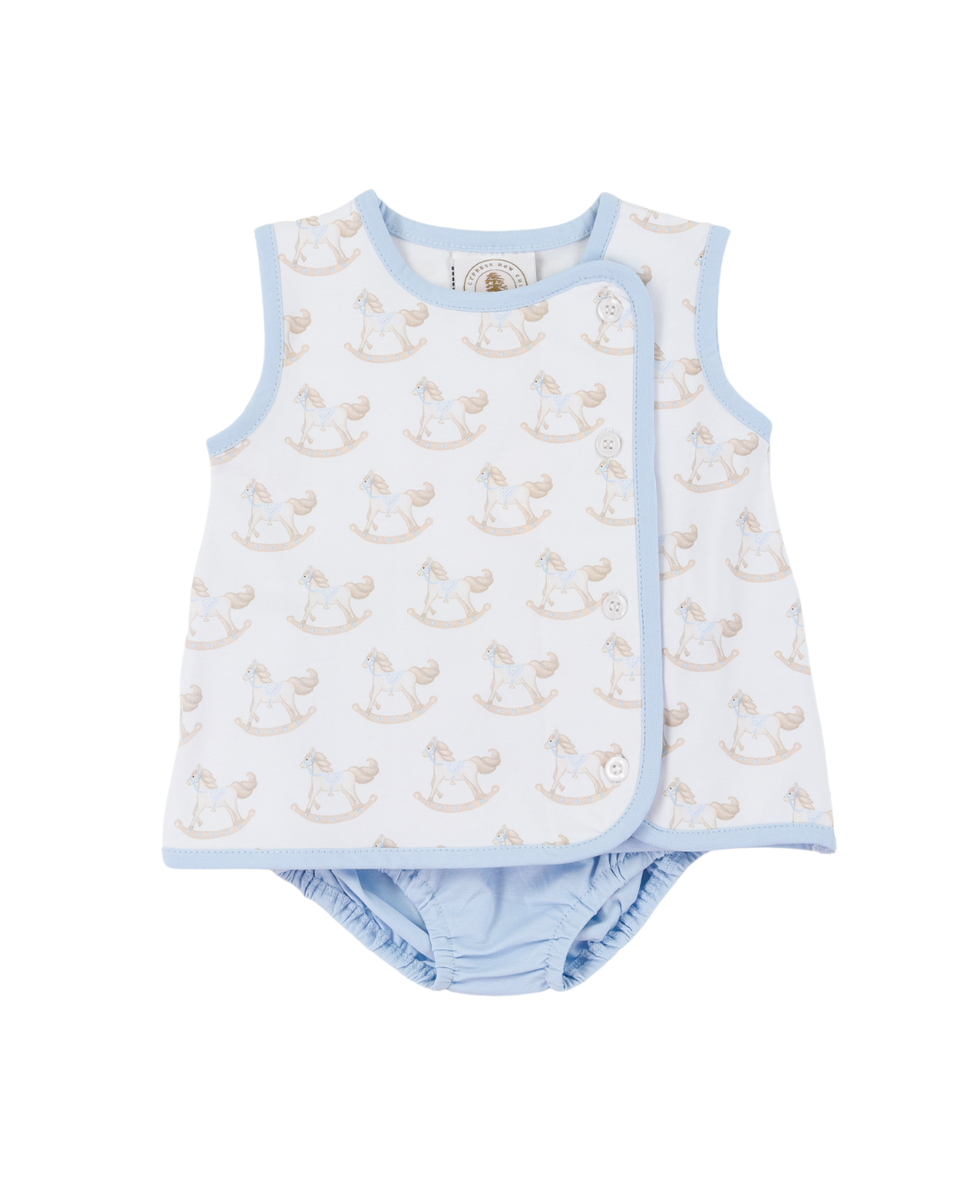 Cypress Row Richmond Rocking Horse Alex apron set featuring a playful design and durable fabric for children.