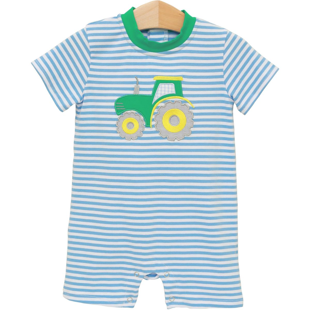 Trotter Street Harvest Time romper for toddlers, featuring colorful harvest-themed print and comfortable cotton fabric.