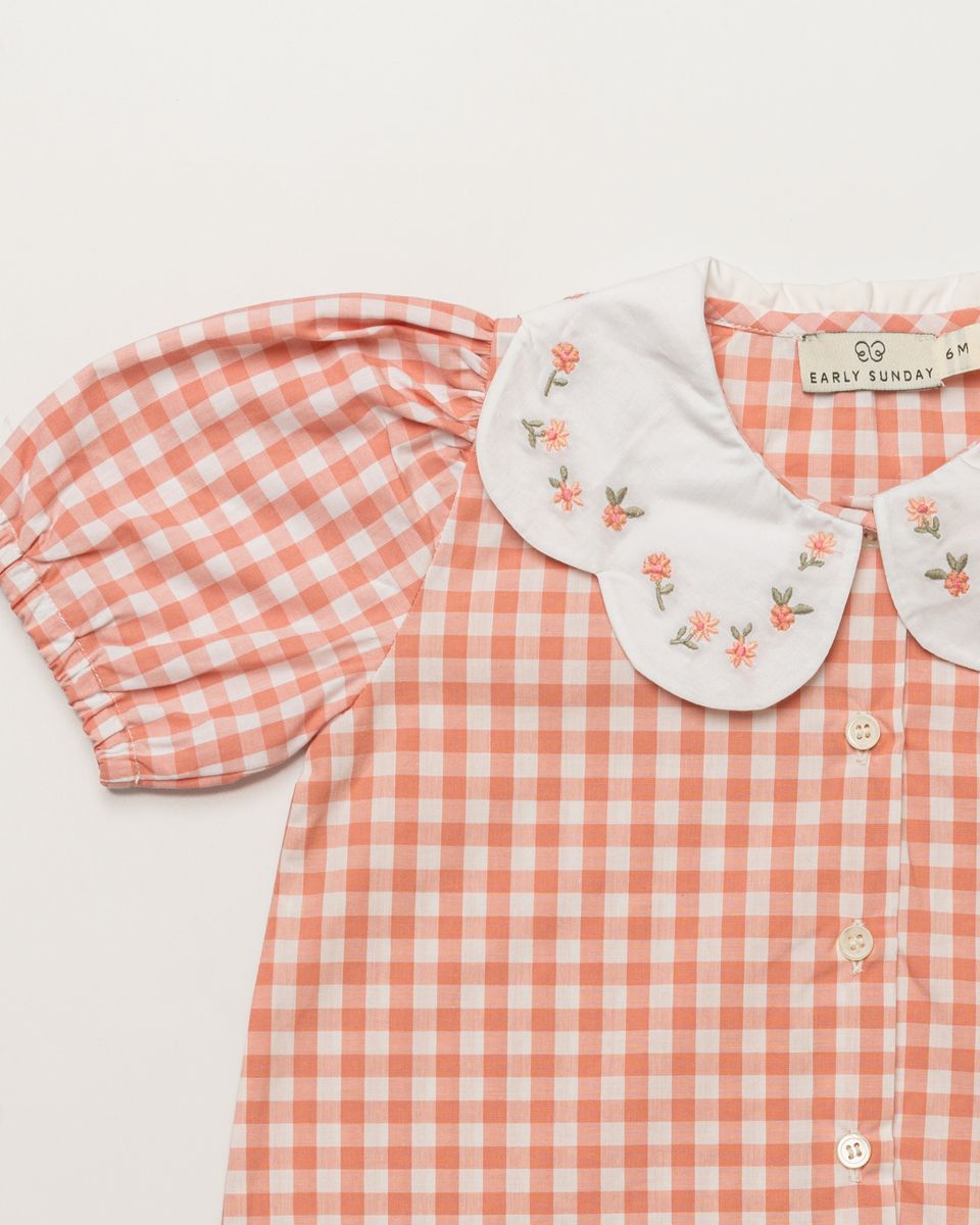 Gingham Check Peony Blouse & Shorts