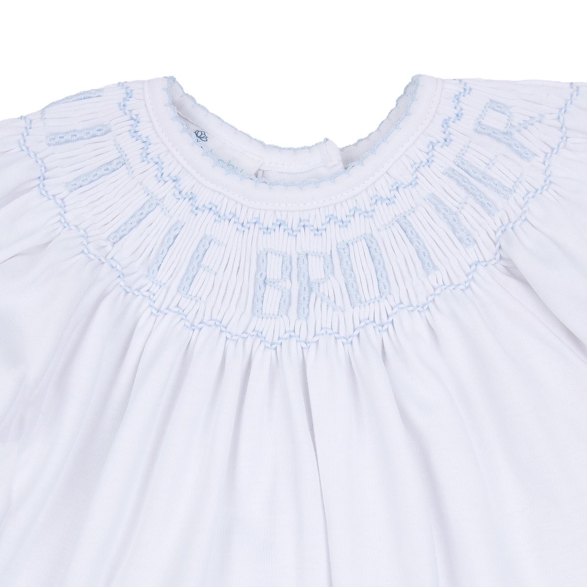 Light blue Magnolia Baby Little Brother Bishop Footie with long sleeves and footed design, perfect for infants.