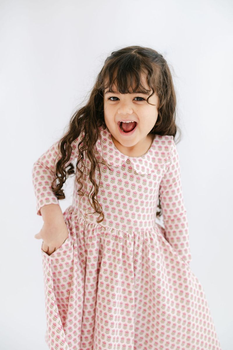 3/4 Sleeve Twirl Dress in Vintage Rose Collared