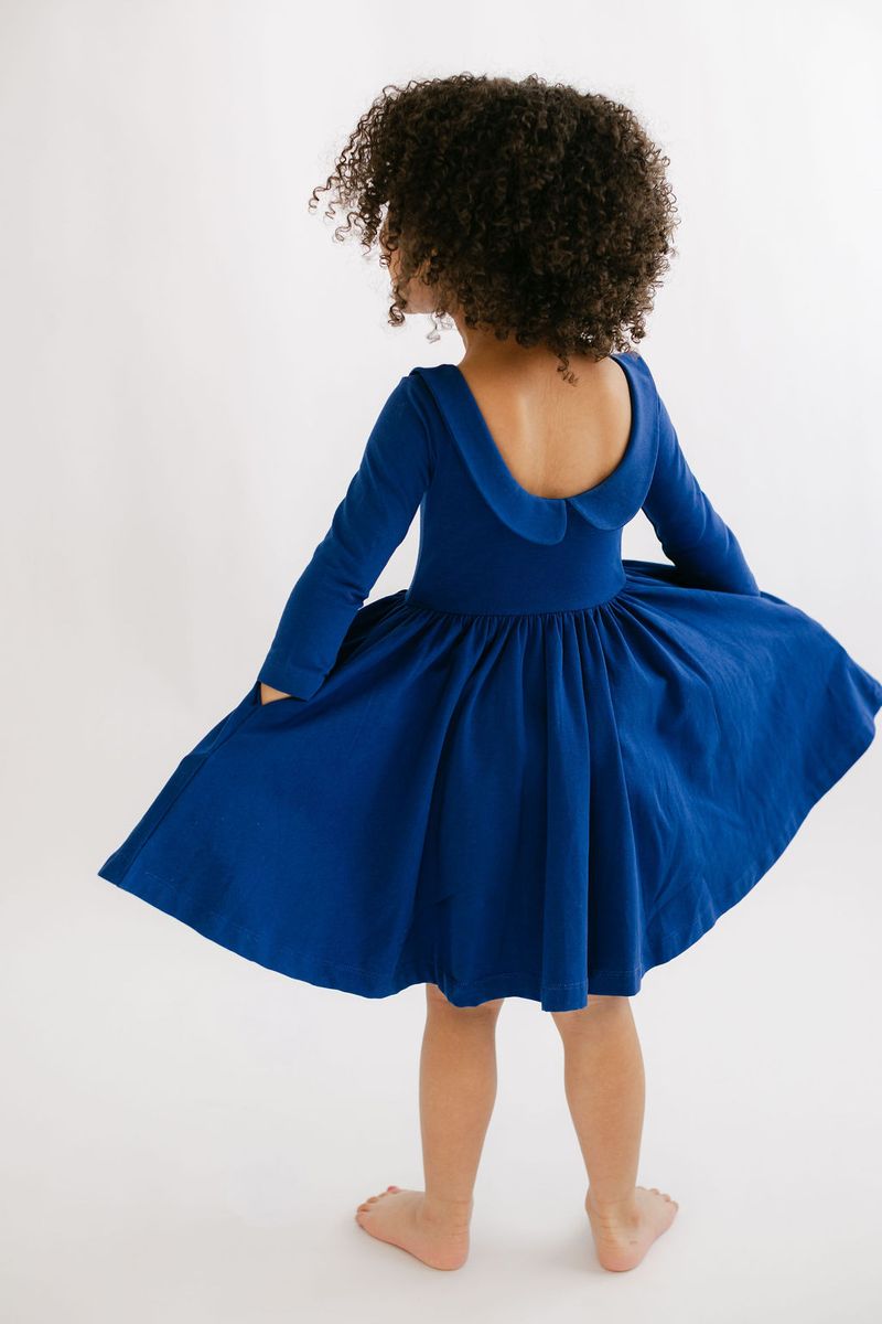 3/4 Sleeve Twirl Dress in Solid Harbor Navy Collared