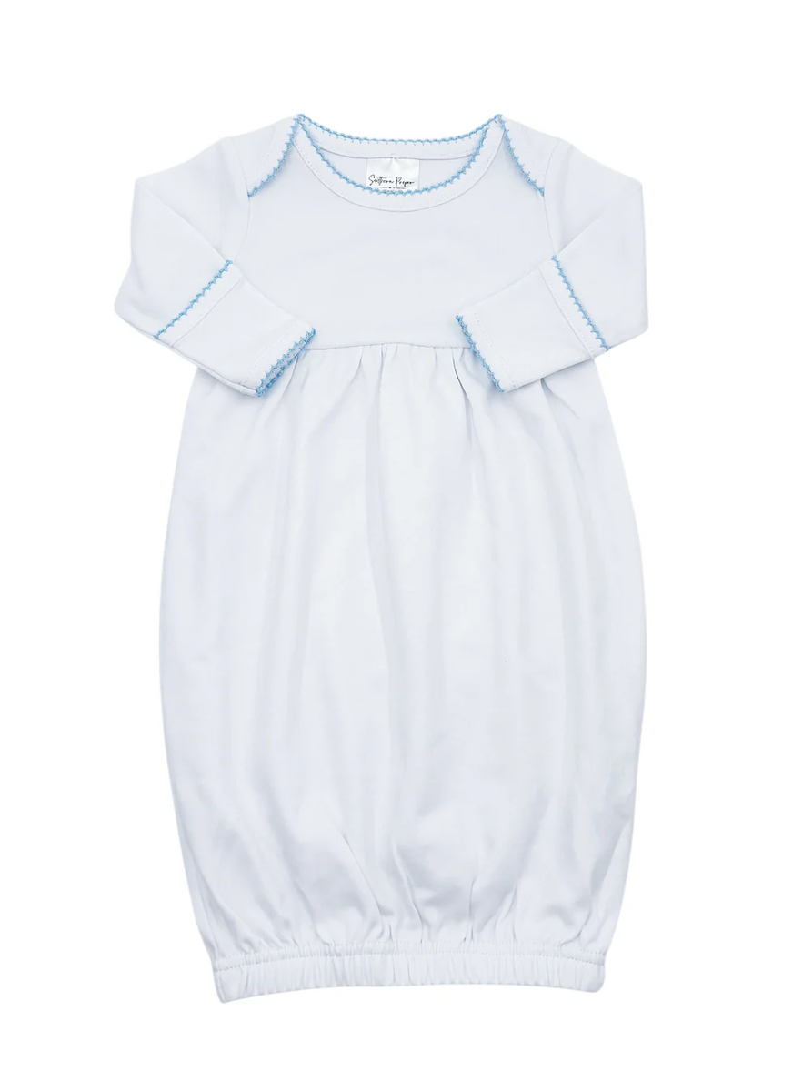 White w/Blue Picot Trim Gown