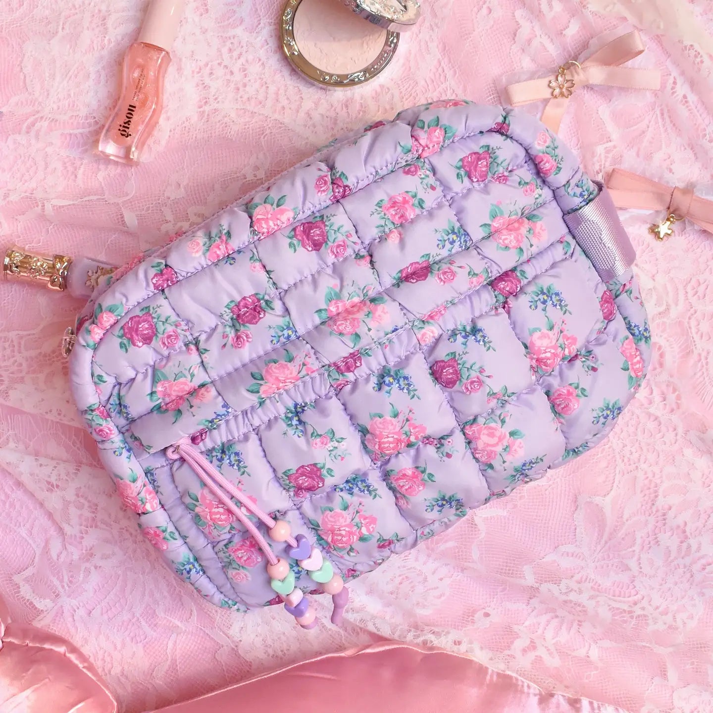 Lavender Quilted Scrunchies Floral Printed Pouch