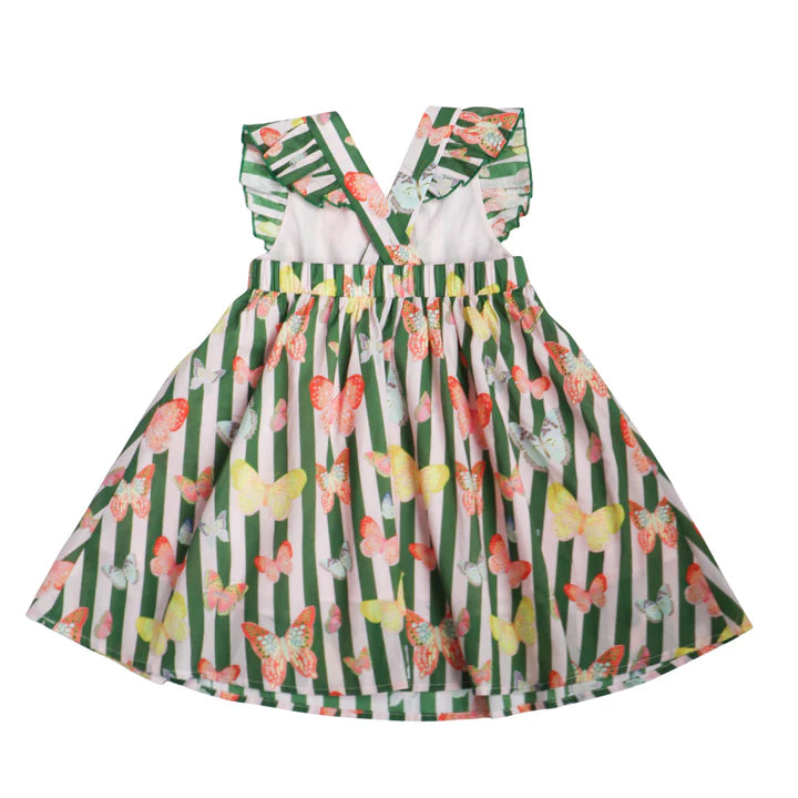 Green Butterfly Josie Dress by Hollis Baker featuring a vibrant butterfly print and flowy fabric, perfect for spring and summer wear.