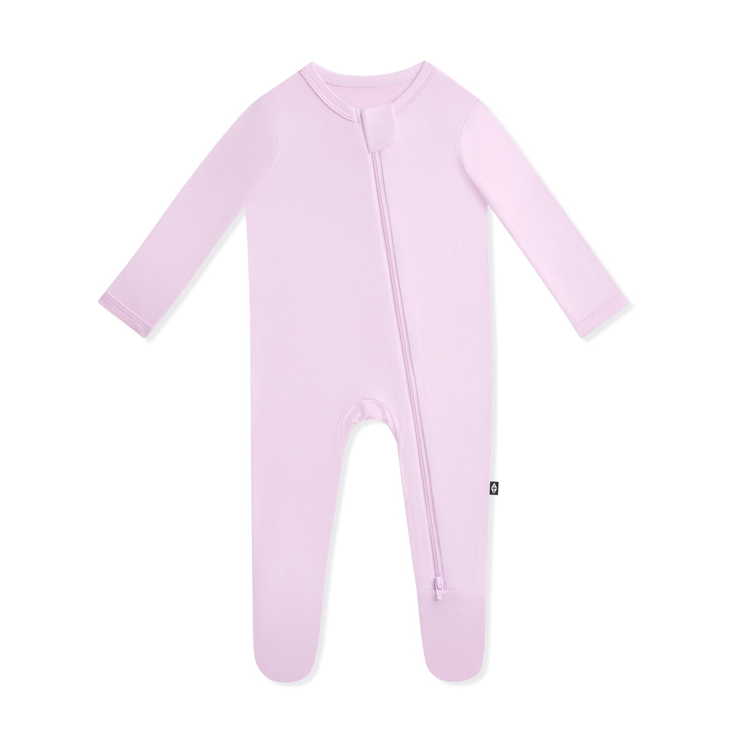 Kyte Baby zippered footie in thistle fabric, cozy children's sleepwear with a front zipper and soft material.
