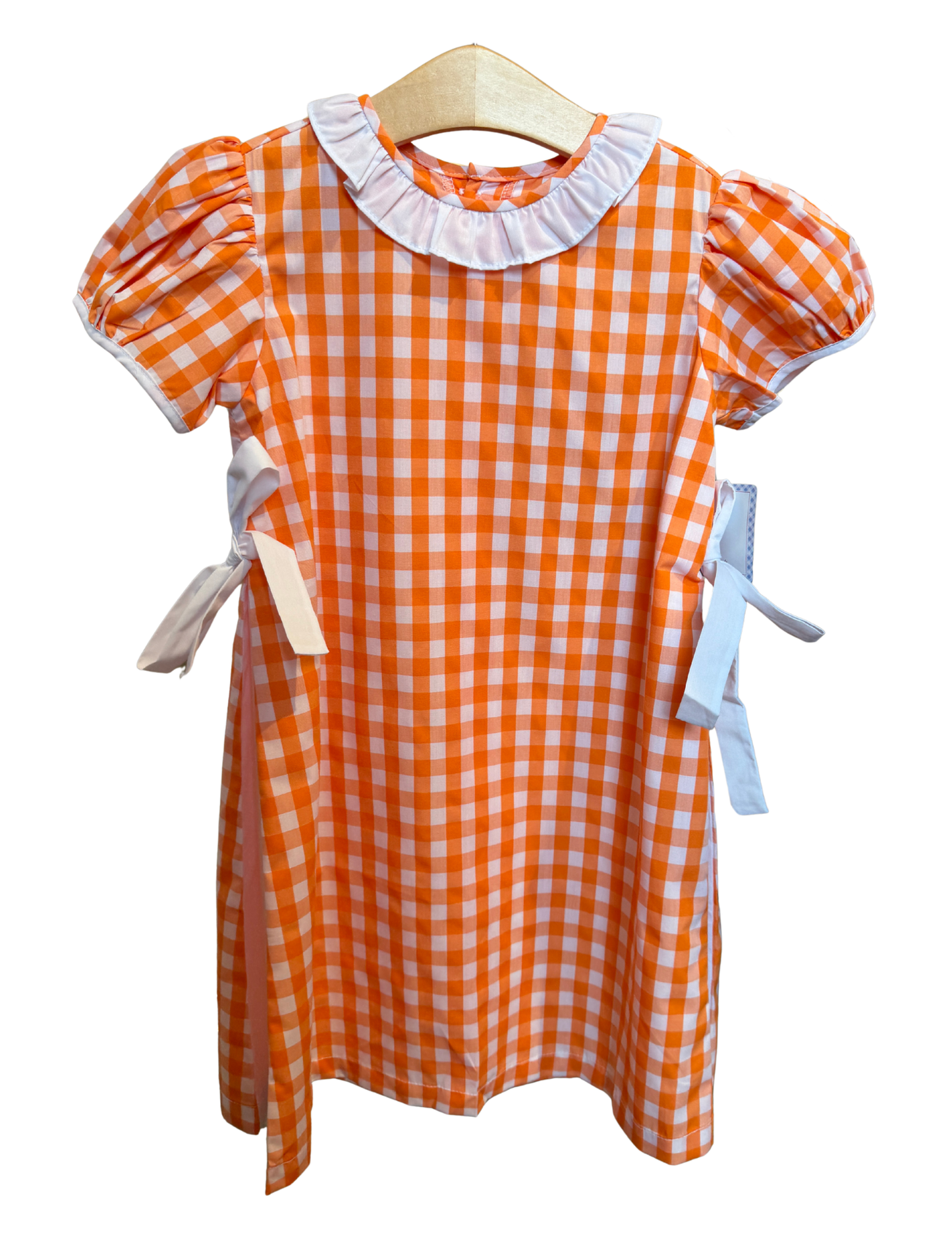 Orange and White Gingham Ruffle Collar Dress