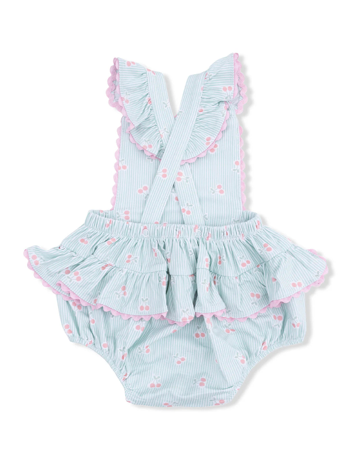 Tiny Cherry Stripe Ric Rac Ruffle Sunsuit