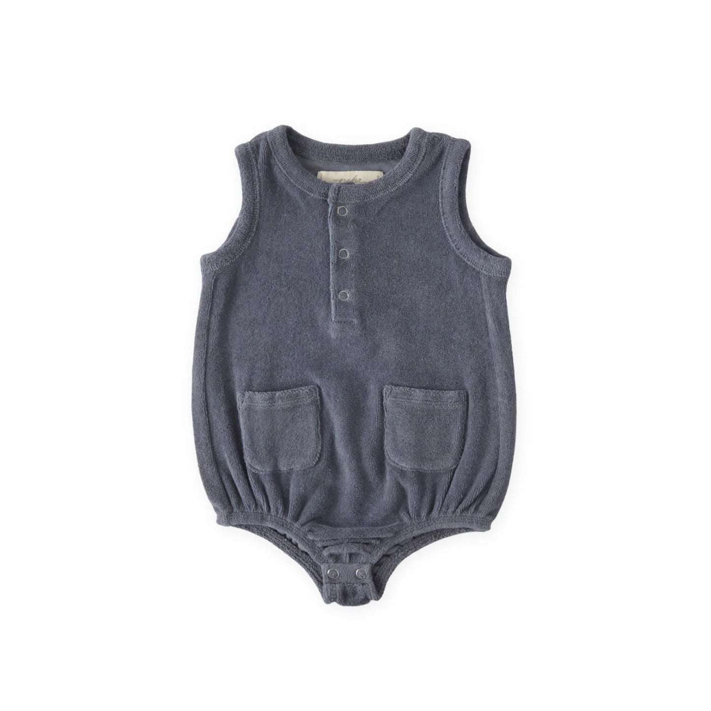 Pehr Ocean Classic Terry Pocket One-Piece featuring a cozy terry fabric and front pocket, perfect for babies or toddlers.