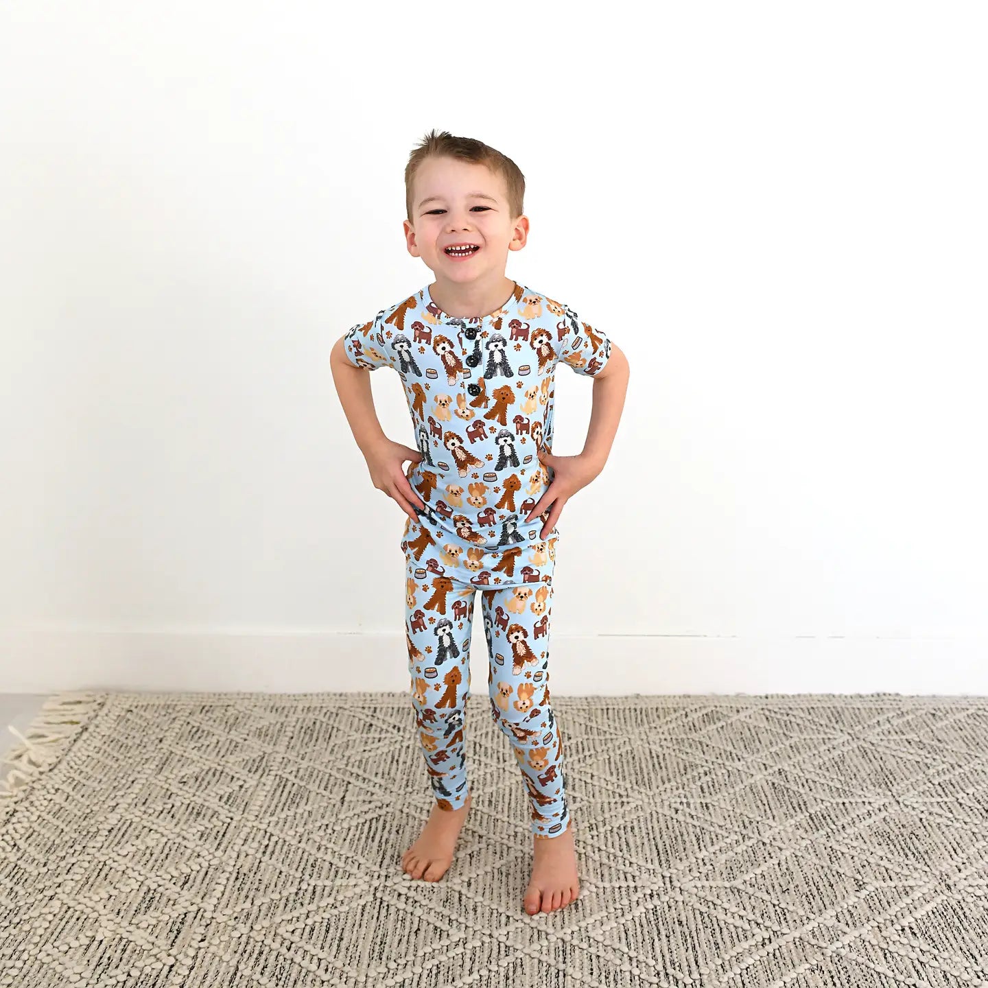 Gigi & Max Griffin Two Piece Sleepies set for kids featuring Doodle Dog print in soft bamboo fabric