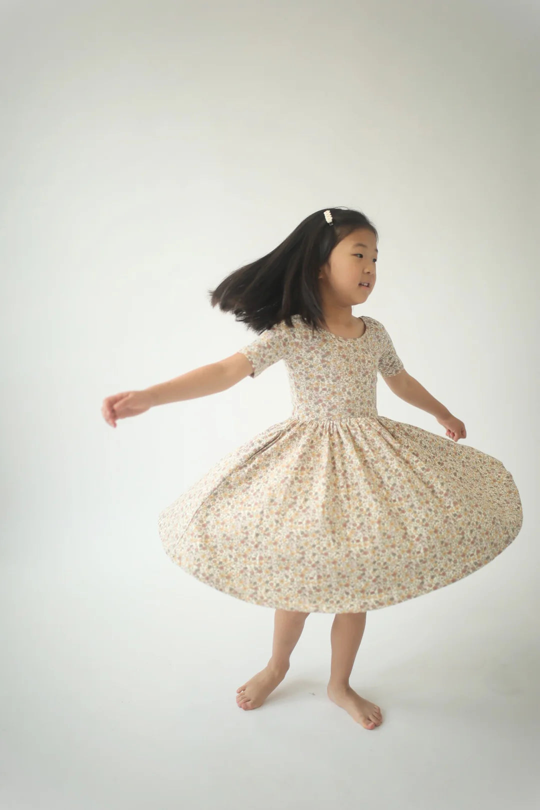Bella Brown Floral Short Sleeve Twirl Dress