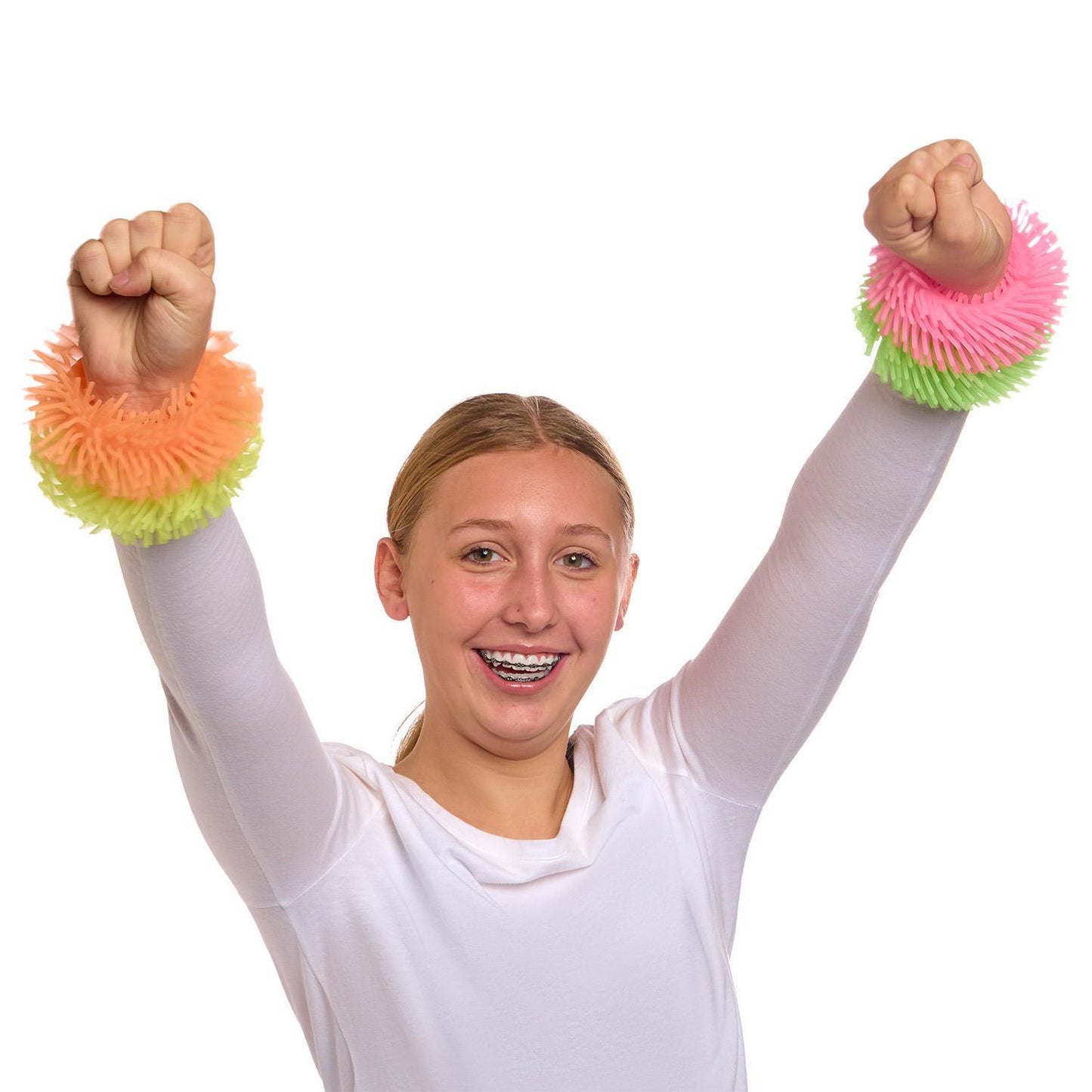 Glow in the dark bracelet by Twos Company featuring colorful, flexible jiggly design perfect for nighttime wear.