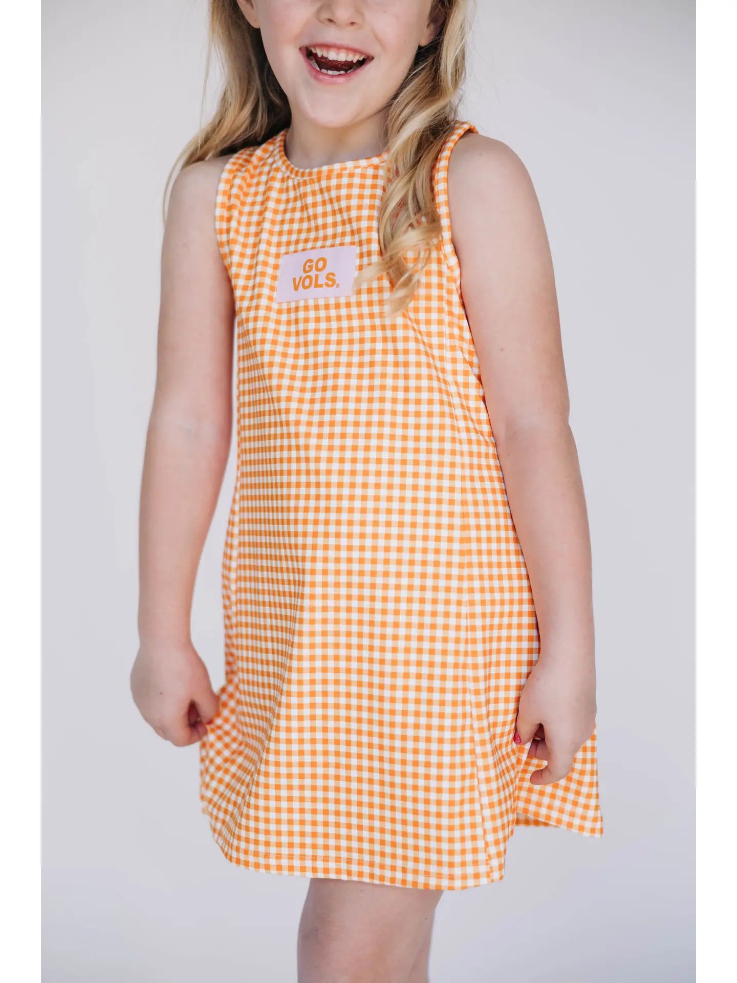 The Grace Gingham Dress Go Vols Woven Label | Youth Bright Orange Gingham