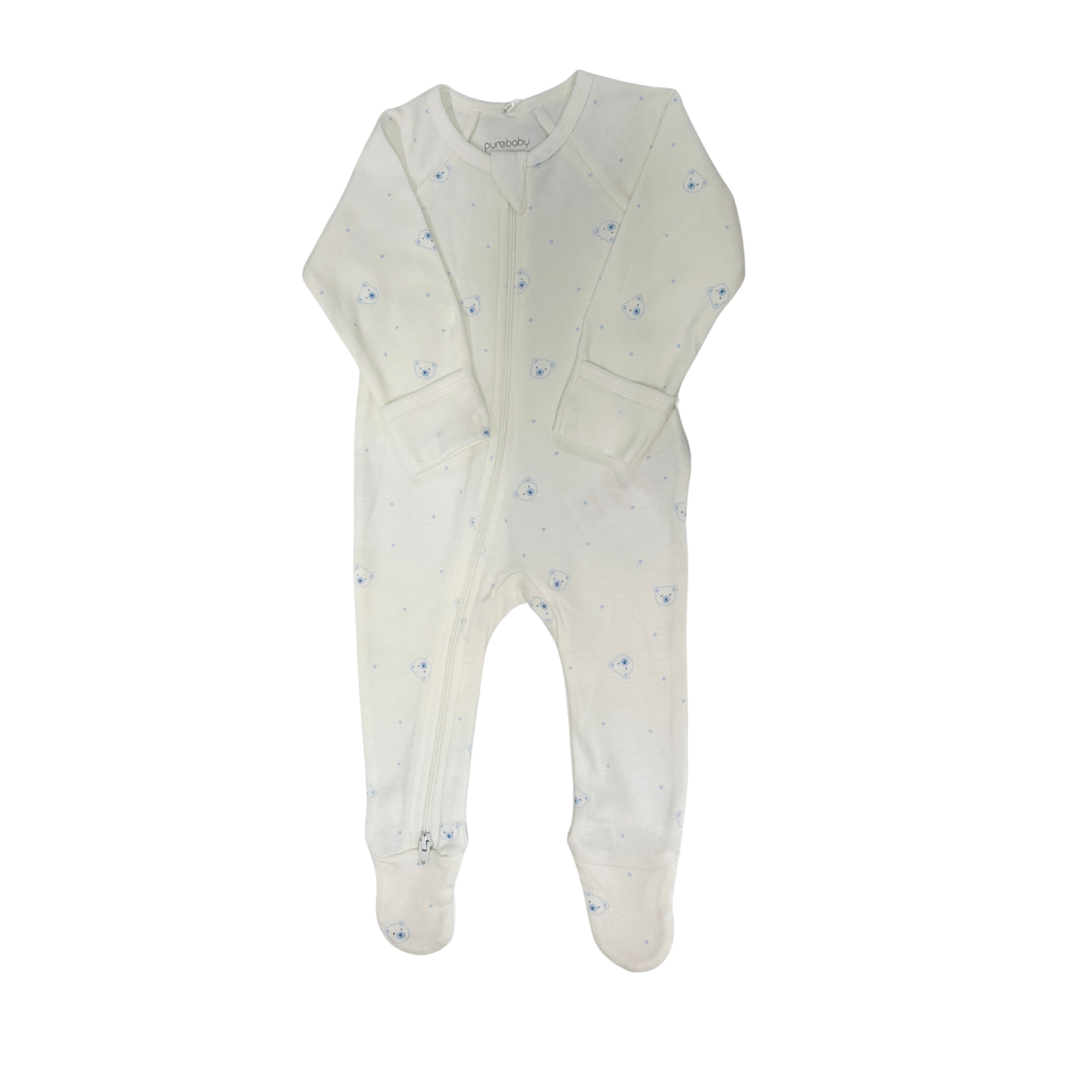 Purebaby - Blue Bear Zippered Footie