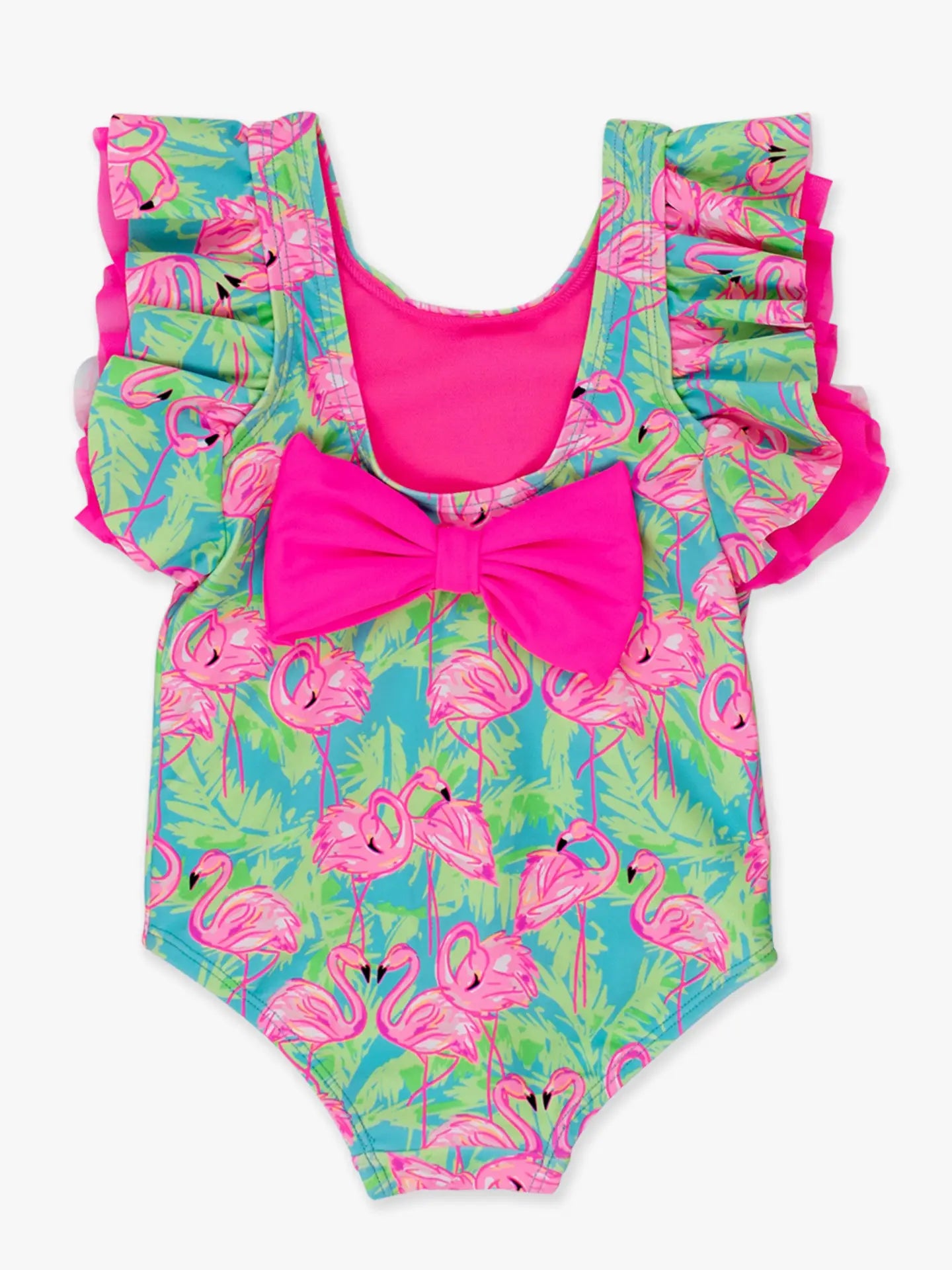 Neon Flamingo Fun Butterfly Sleeve One Piece Swimsuit
