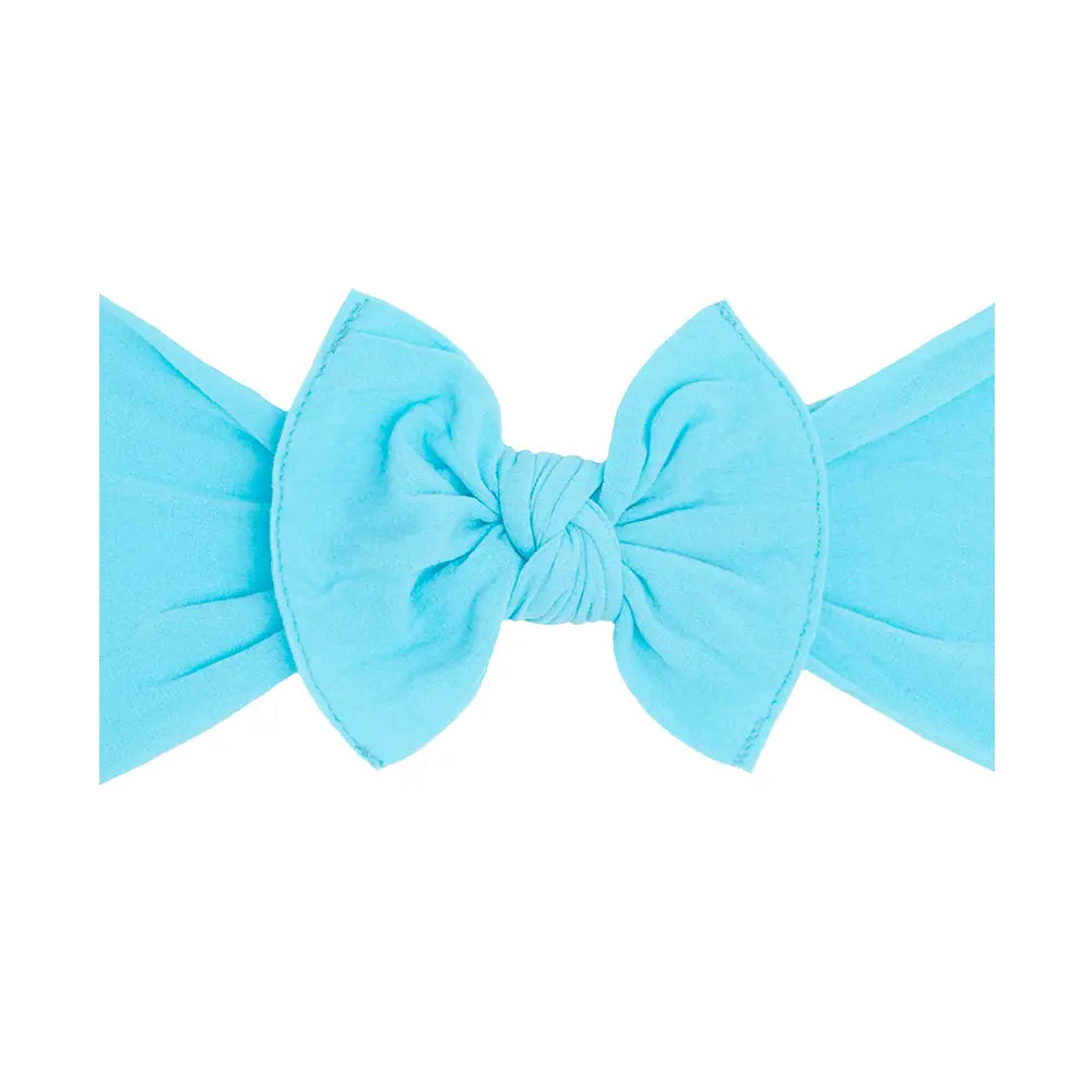 Baby Bling Bows Aqua Original Knot Soft Nylon Headband with a stylish knot design on soft, stretchy nylon fabric.