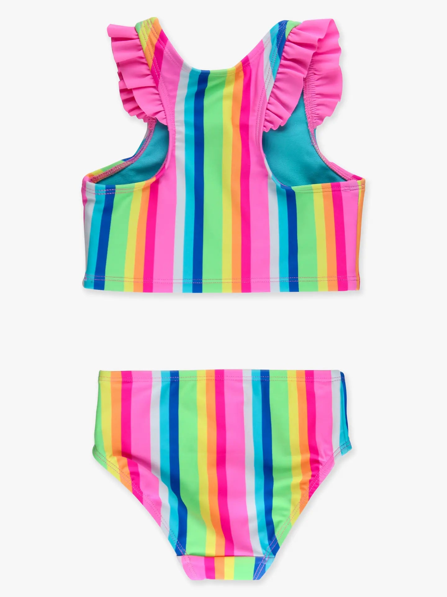 Neon Rainbow Stripe Racerback Flutter Tankini 2-Piece Swimsuit