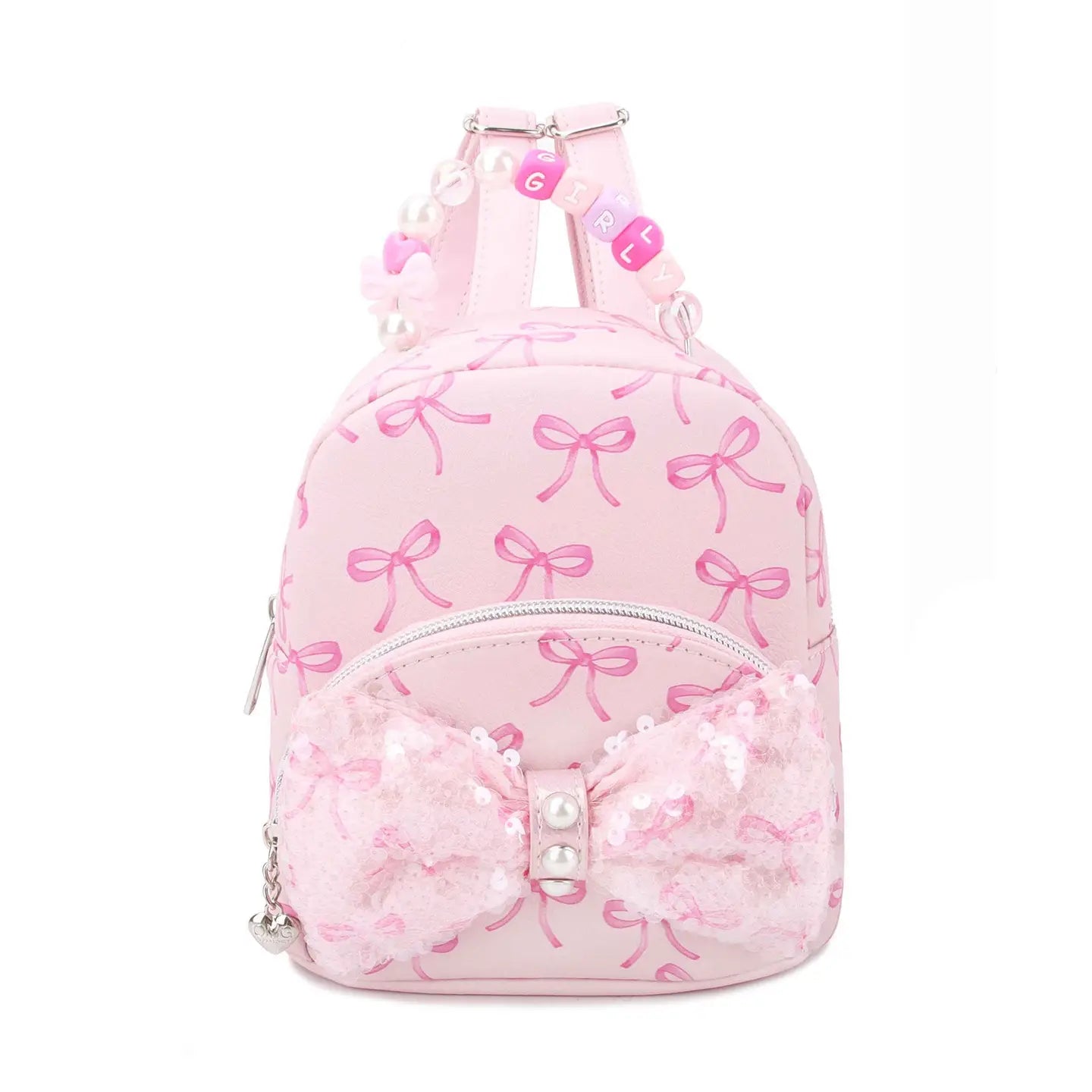 Sequin Bow Printed Micro Mini Backpack with Beaded Top