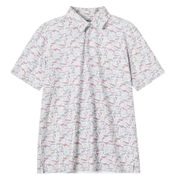 Meripex Whitetail Camo Polo shirt with camouflage pattern and classic collar, displayed on a mannequin.