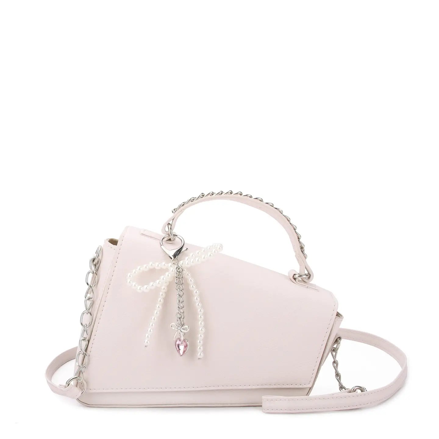 Angled Flap Front Crossbody Bag with Charm
