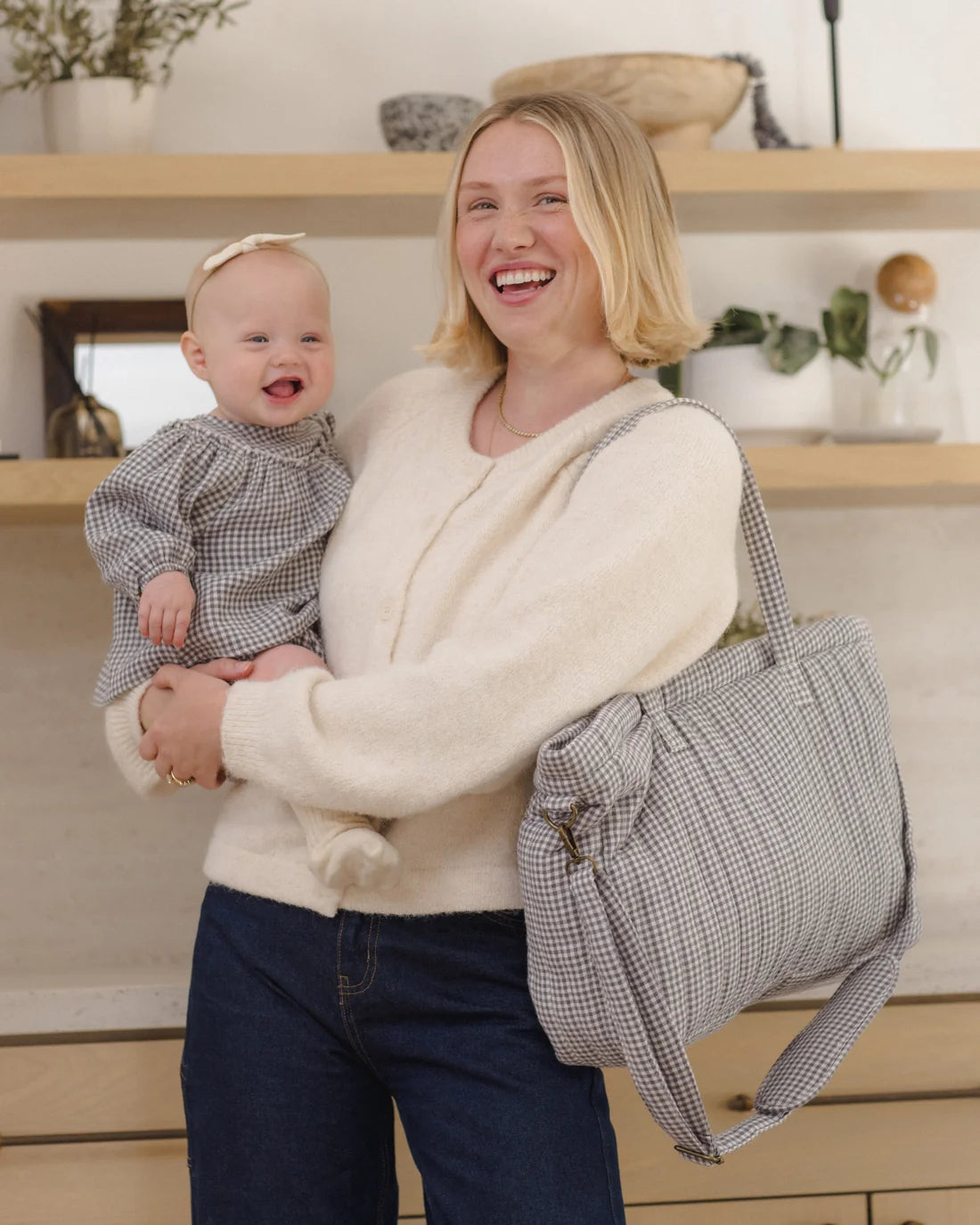 Midnight Gingham Diaper Bag + Changing Pad Set