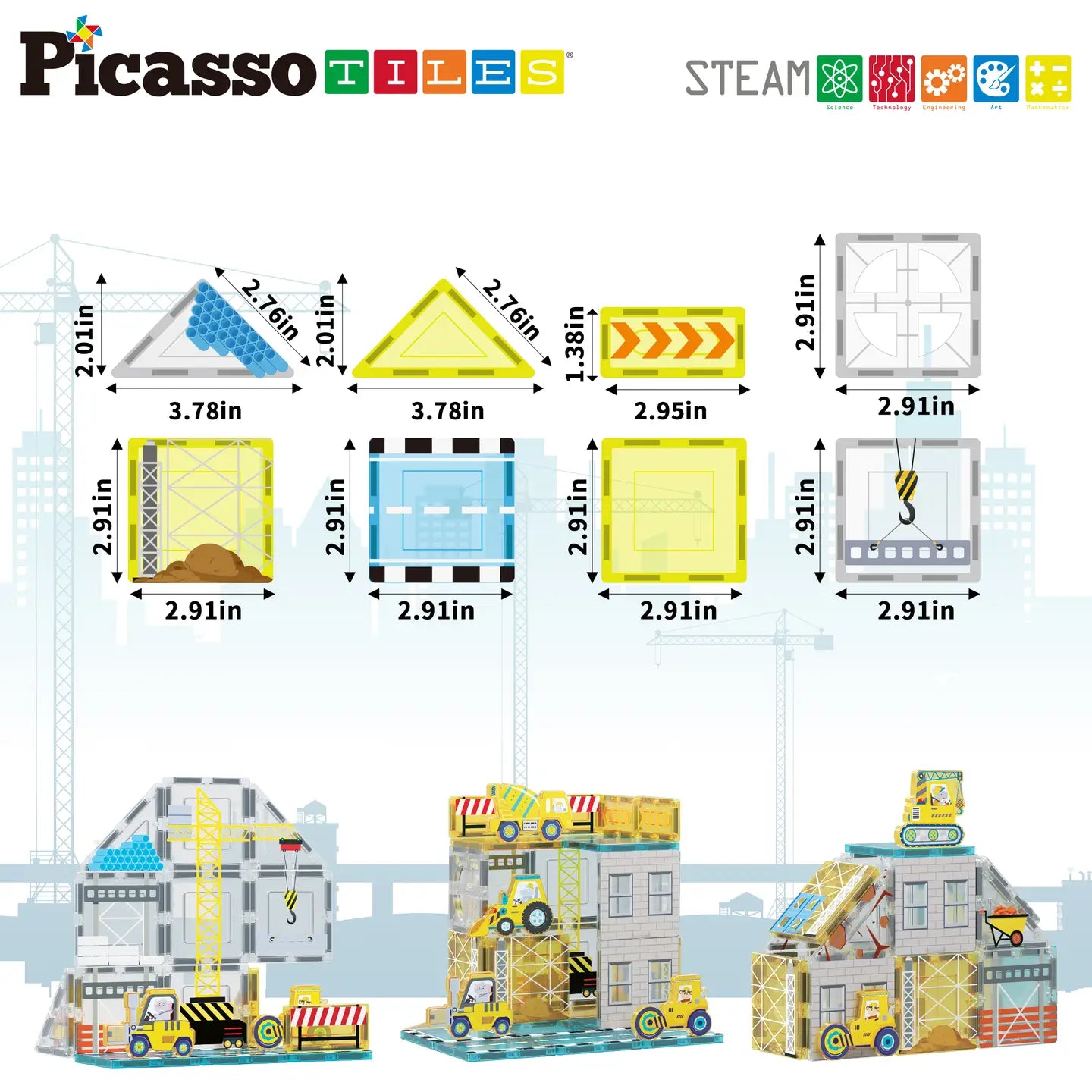 Magnet Tile Building Block Set with 8 Construction Vehicles