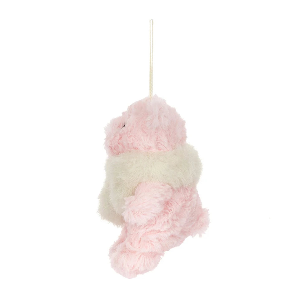 Jellycat Leola Bear winter warmer decoration featuring a soft plush bear with festive holiday details.