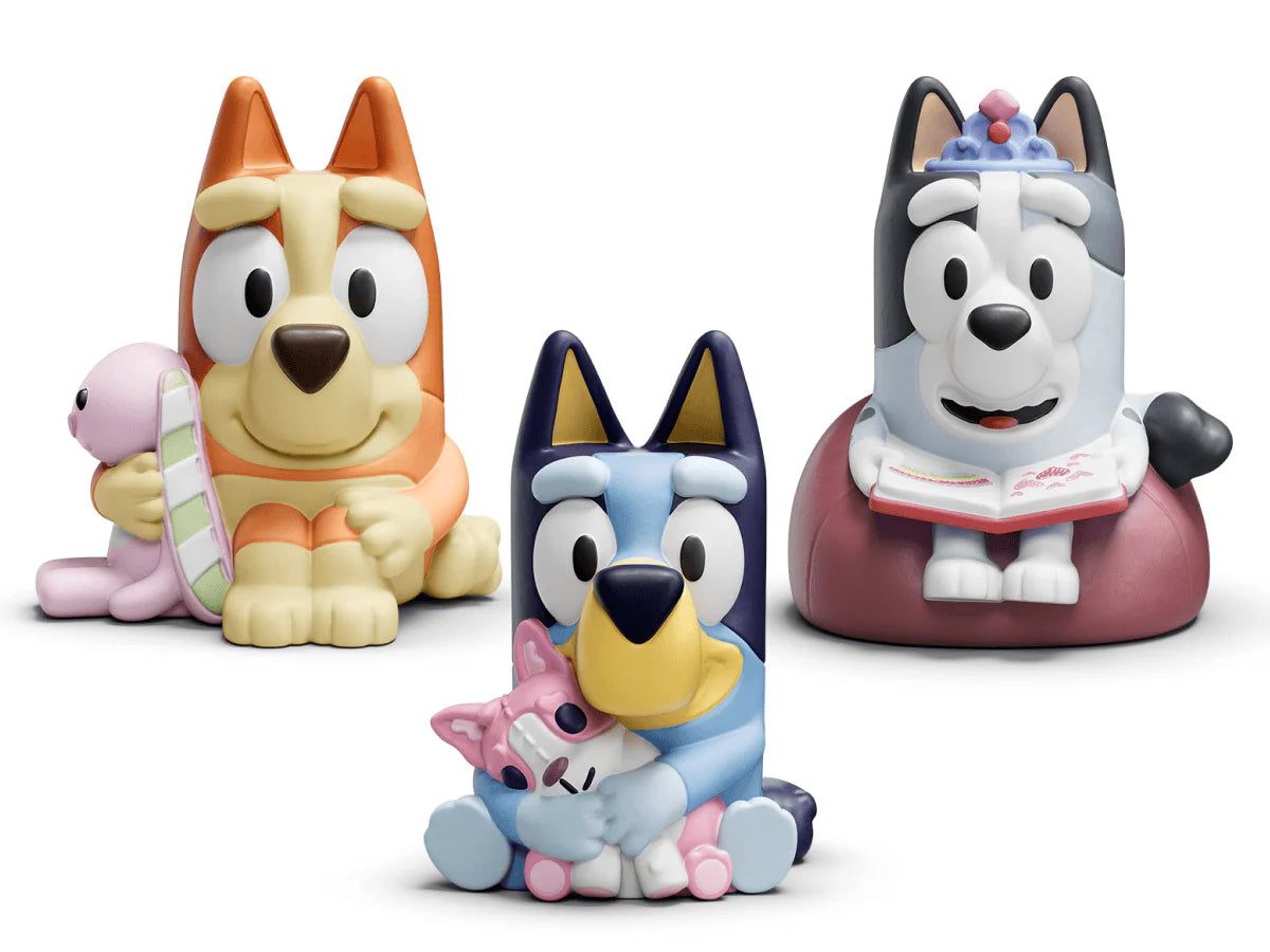 Set of three Bluey Tonies figures by Tonies featuring Bluey characters for storytelling and play.