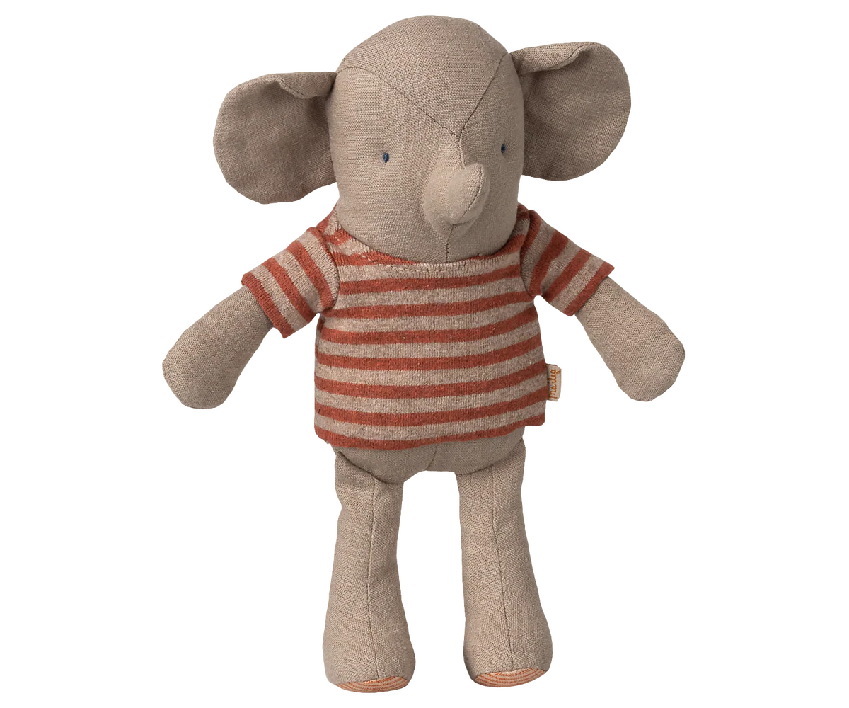 Maileg Little Jumbo plush toy in colorful fabric, detailed with stitched features and soft texture for children.