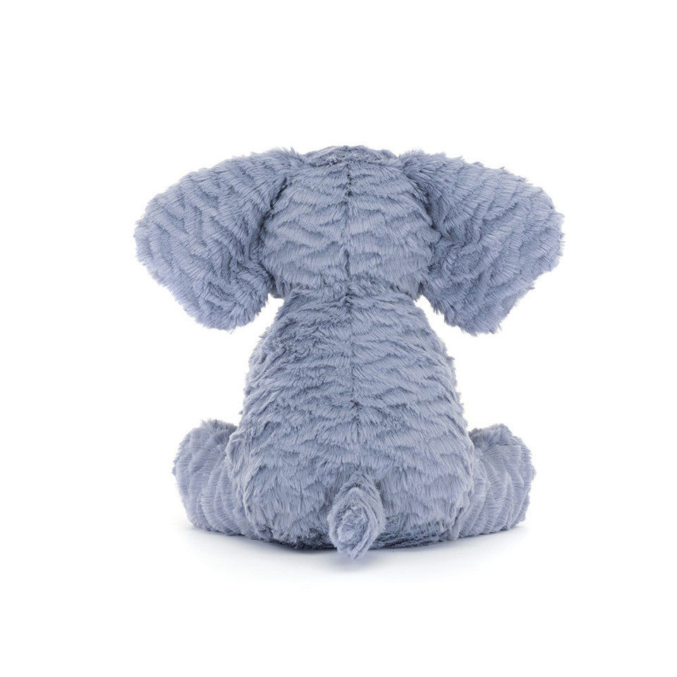Medium Jellycat Fuddlewuddle Elephant plush toy with soft gray fur and floppy ears, perfect for cuddling.
