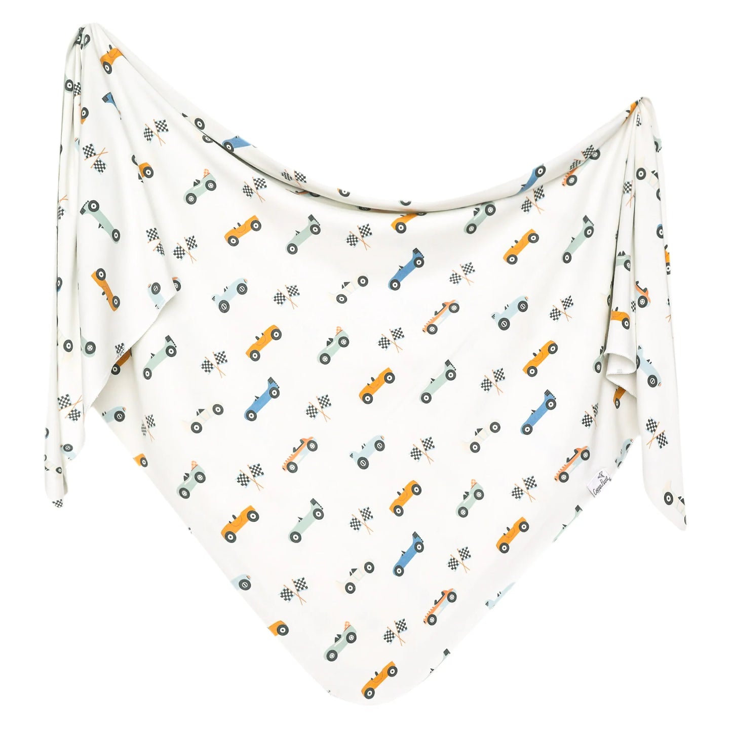 Copper Pearl Speedster Knit Swaddle Blanket featuring soft, cozy knit fabric and vibrant Speedster design for comfortable swaddling.