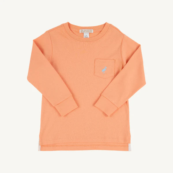 The Beaufort Bonnet Company - Long Sleeve Carter Crewneck Seashore Sherbet with Buckhead Blue Stork