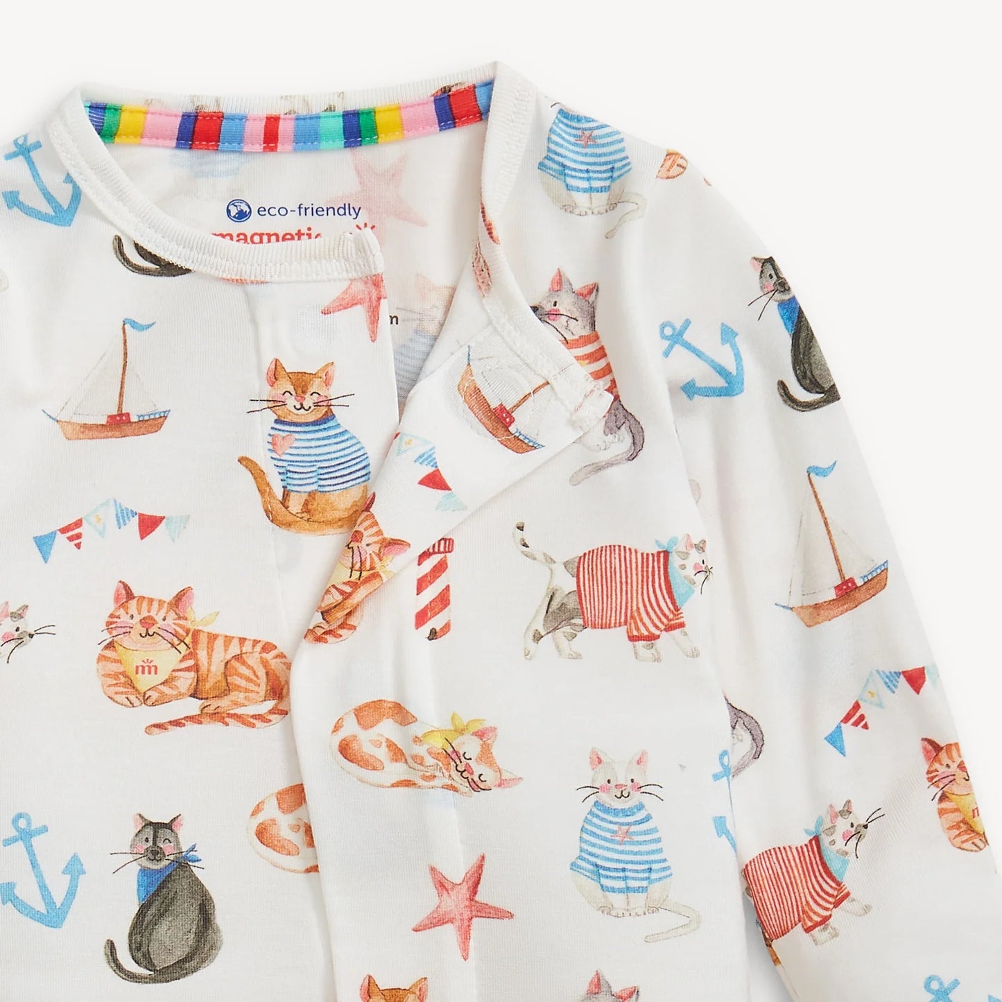 Magnetic Me Yachty Pawty modal magnetic footie for babies, soft fabric with snap closures and playful nautical design.