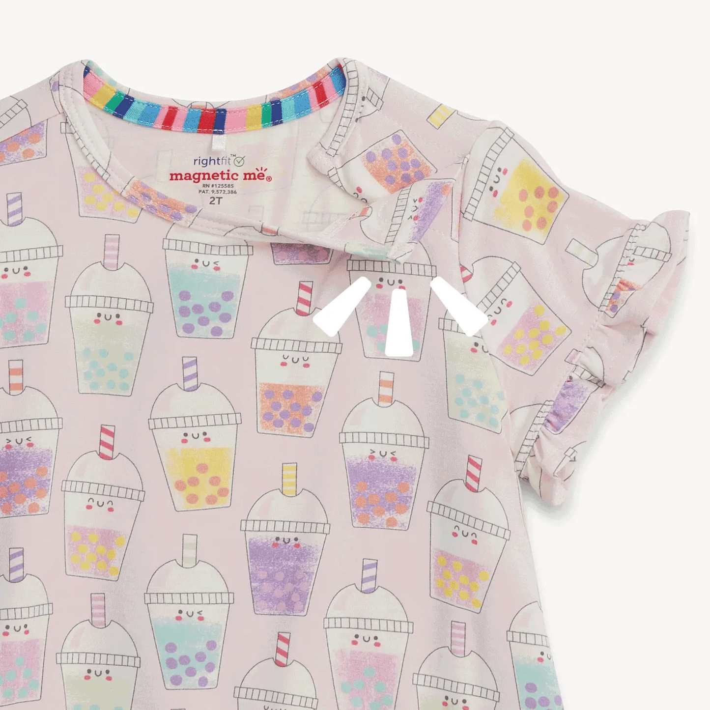 Boba Beau-Tea RightFit™ Magnetic Nightgown by Magnetic Me, soft fabric with magnetic closures, displayed on a hanger.