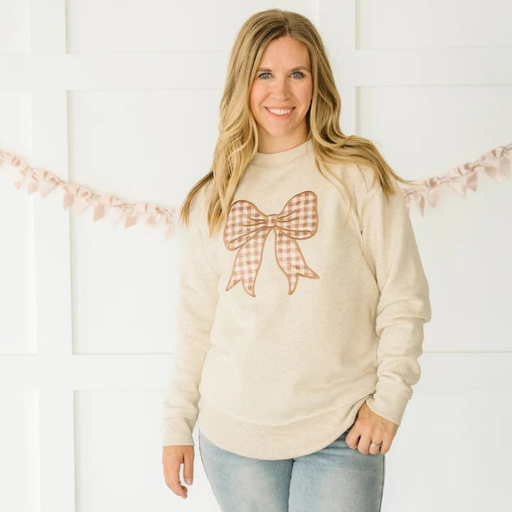 Sweet Wink - Gingham Bow Patch Women's Sweatshirt - Natural