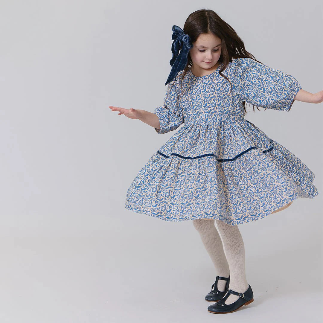 Blue Climbing Floral Girls Maribelle Dress