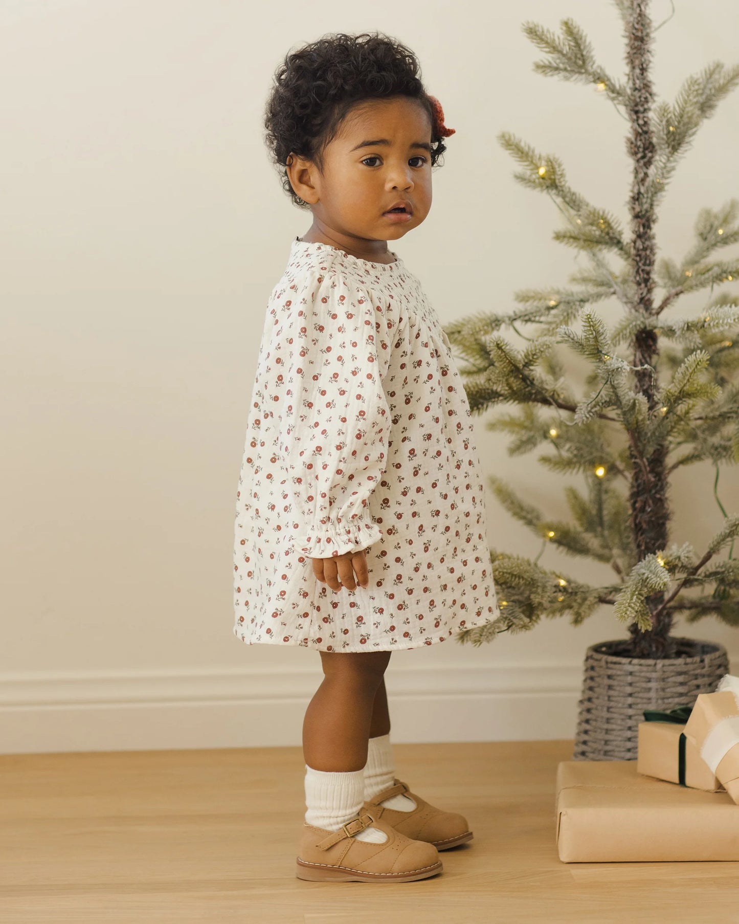 Winter Ditsy V Smocked Dress