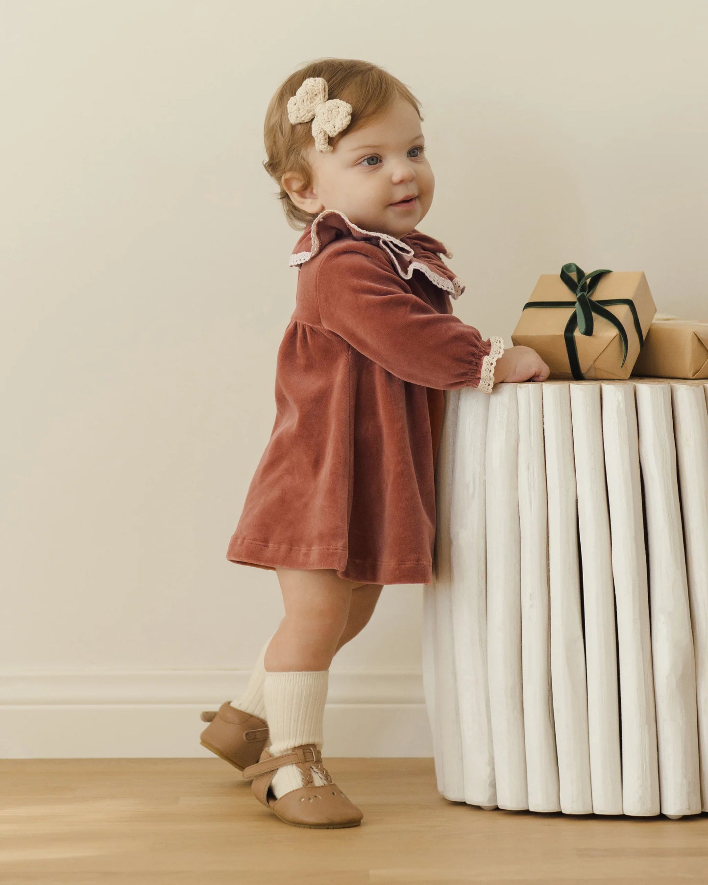 Cranberry Velour Baby Dress