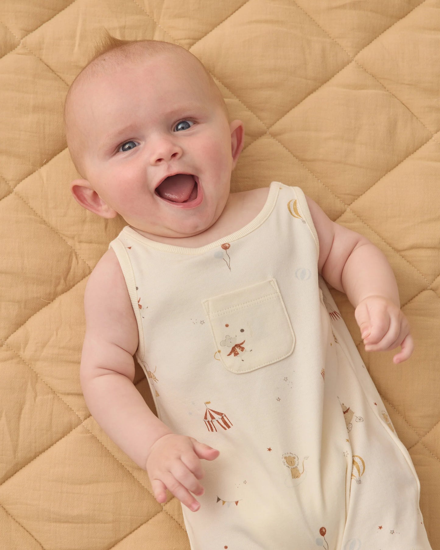 Quincy Mae Carnival sleeveless one-piece in soft fabric, featuring a playful design and comfortable fit for young children.