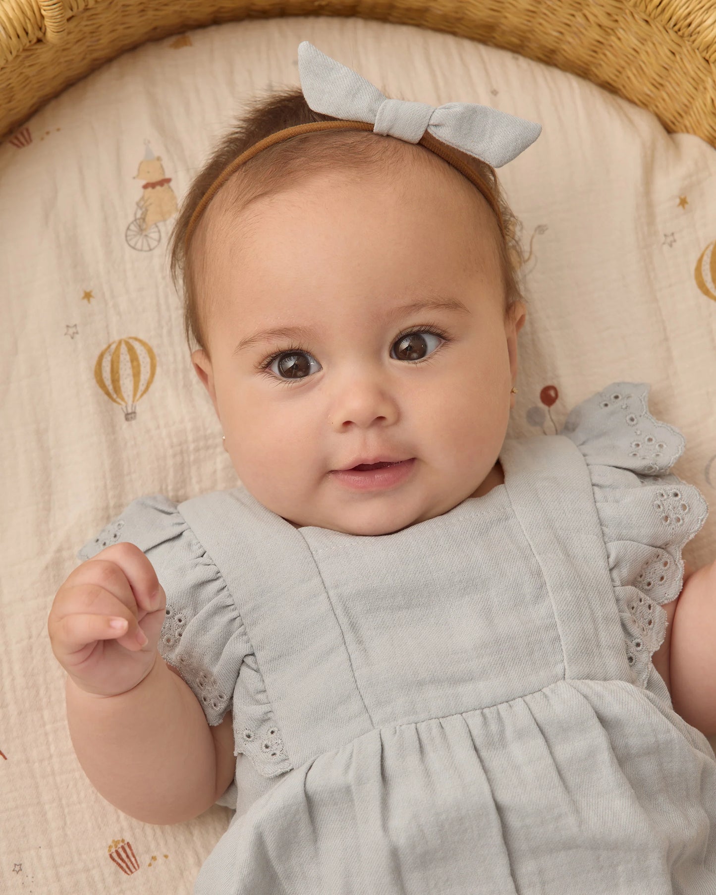 Sky blue Little Knot Headband by Quincy Mae, featuring a soft fabric knot design, perfect for infants and toddlers.
