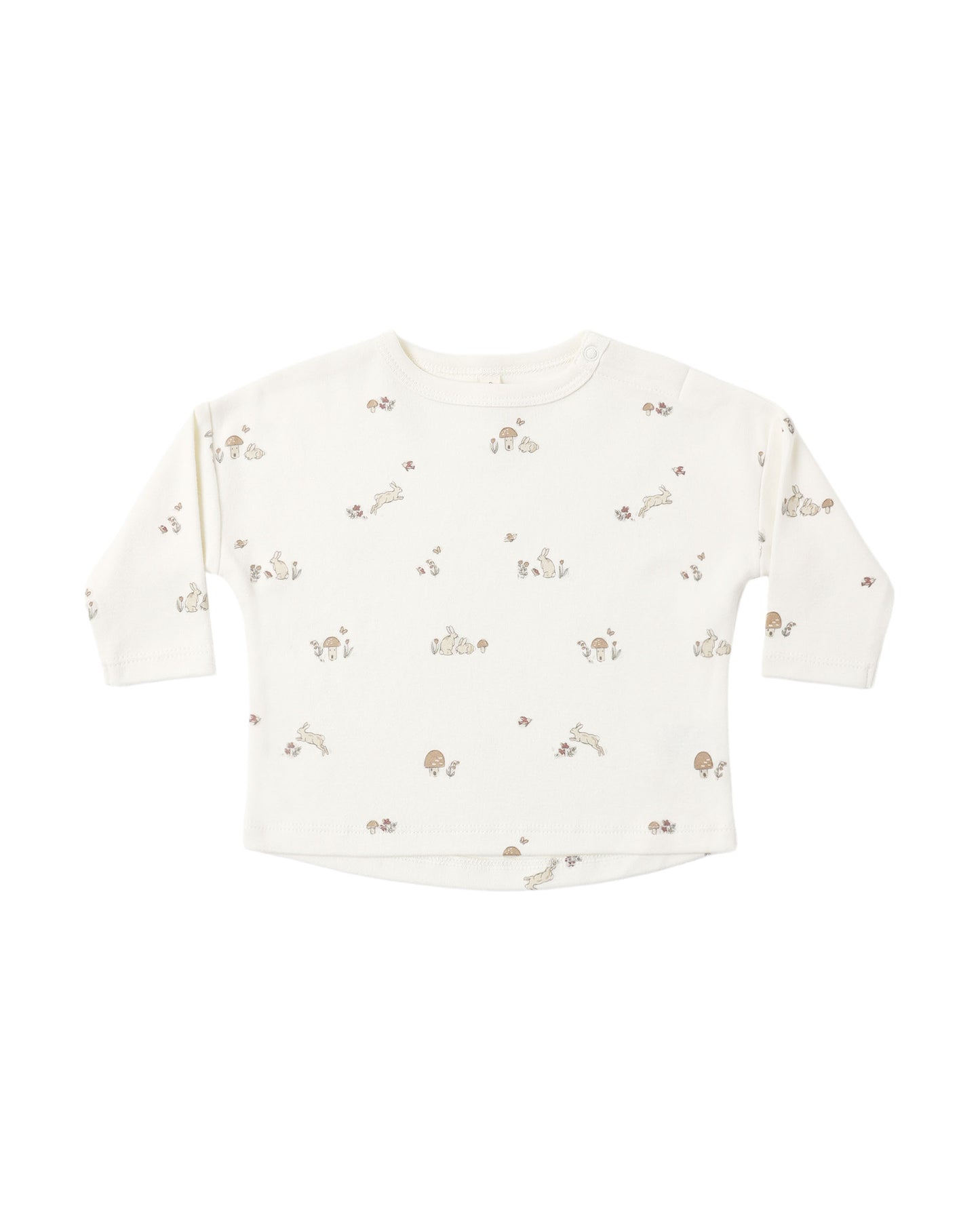Ivory long sleeve tee with bunny print from Quincy Mae, featuring soft fabric and casual fit for kids.