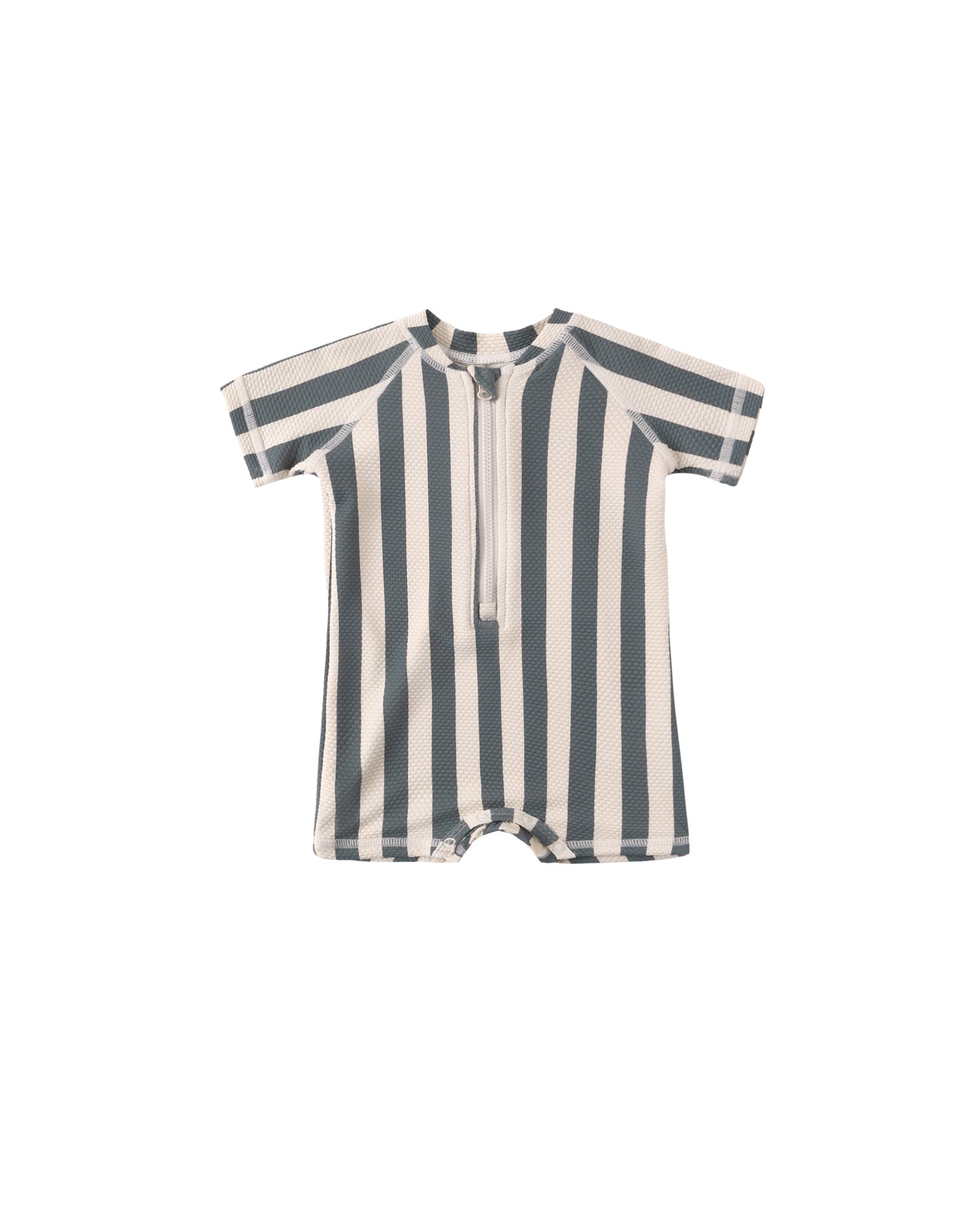 Quincy Mae Retro Ocean Stripe Zip Rashguard One Piece for girls, featuring colorful ocean-inspired stripes and a front zipper.