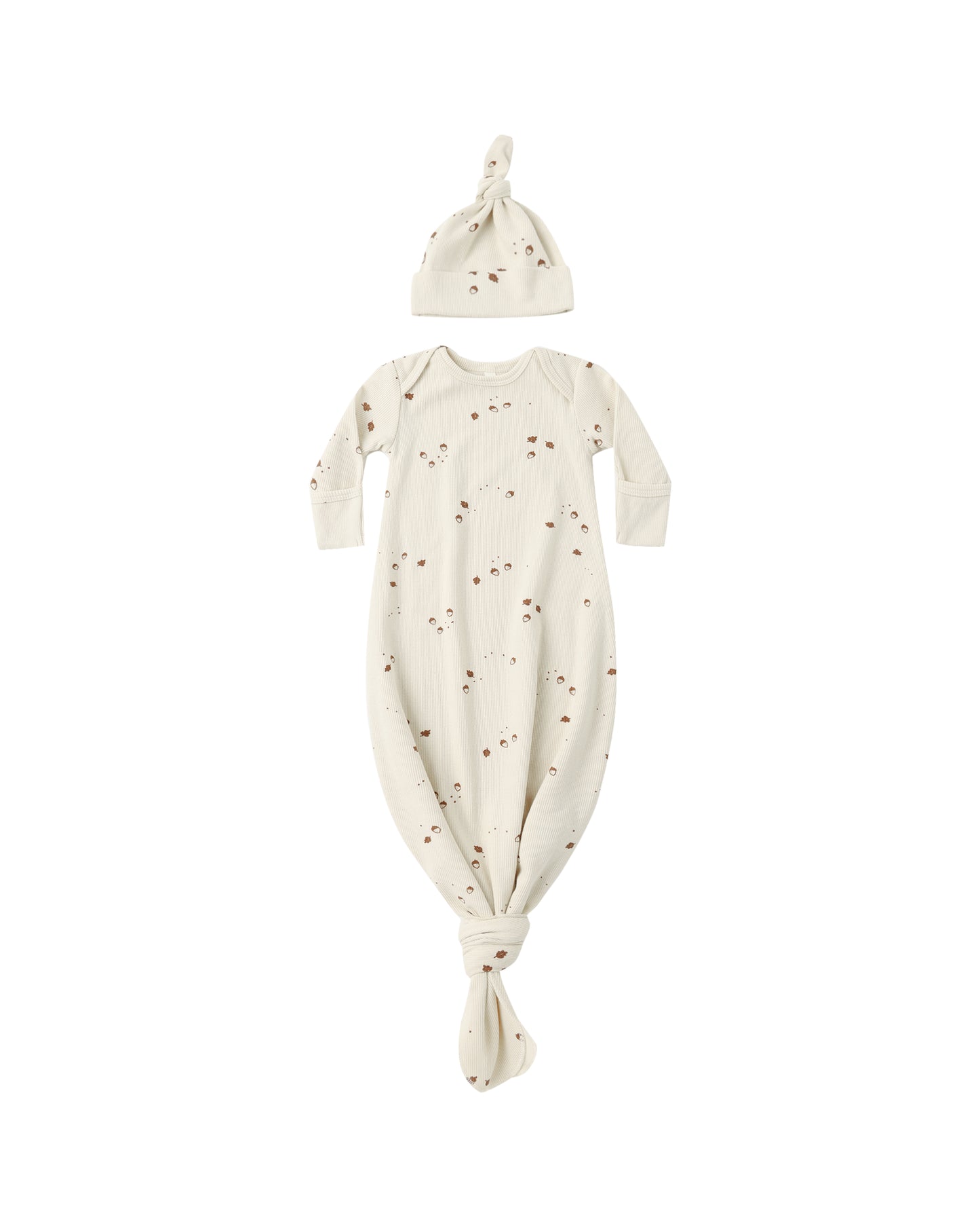 Acorn Knotted Baby Gown + Hat Set