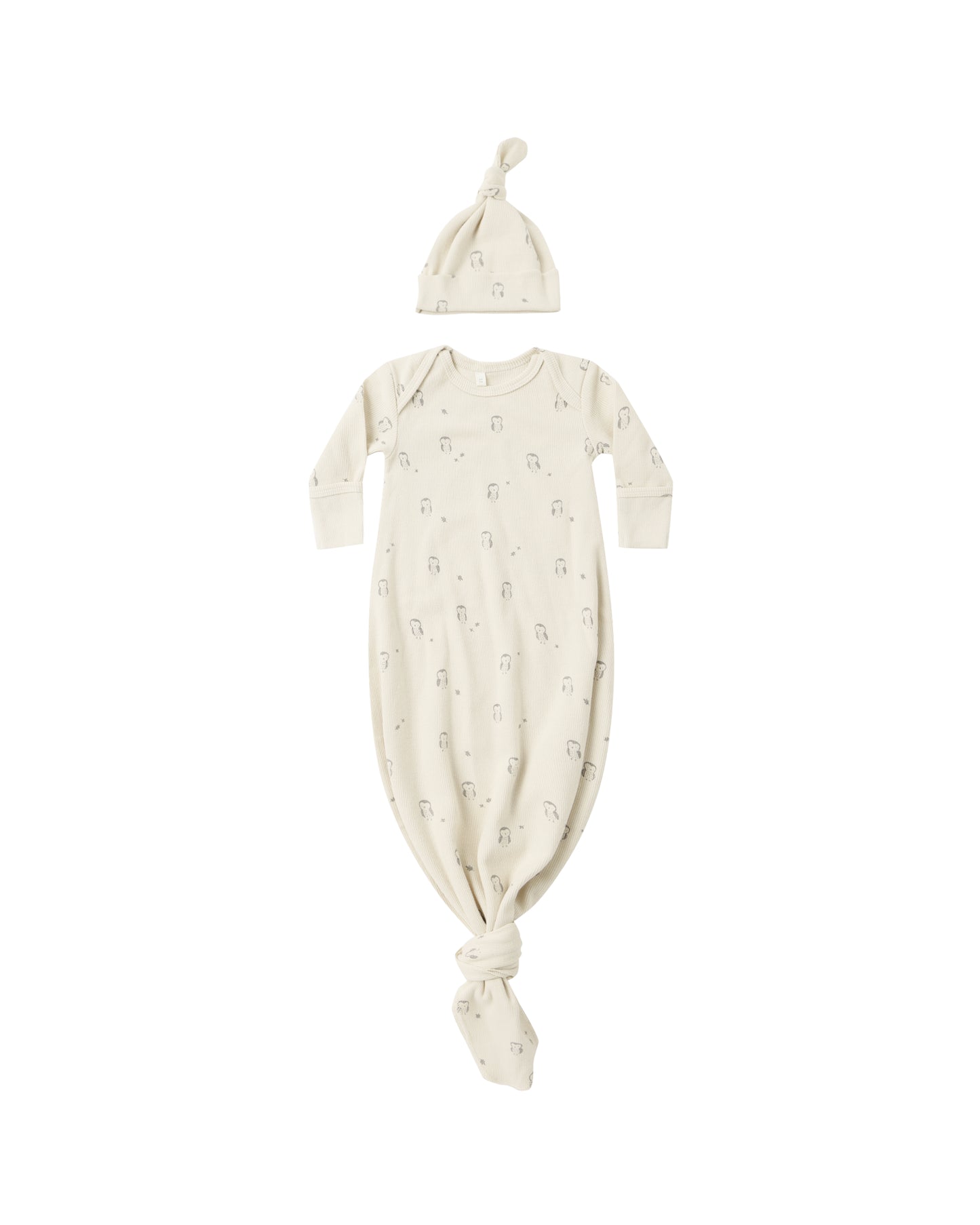 Owls Knotted Baby Gown + Hat Set